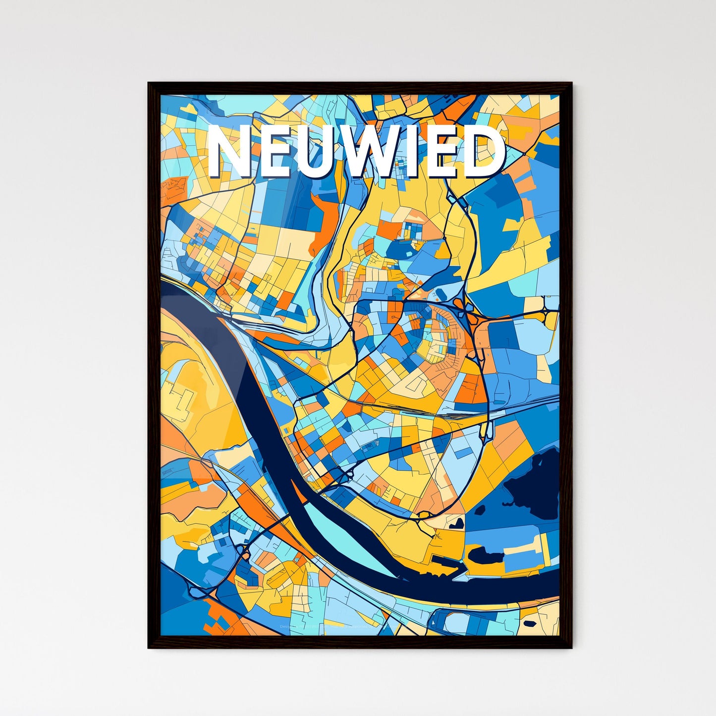 NEUWIED GERMANY Vibrant Colorful Art Map Poster Blue Orange