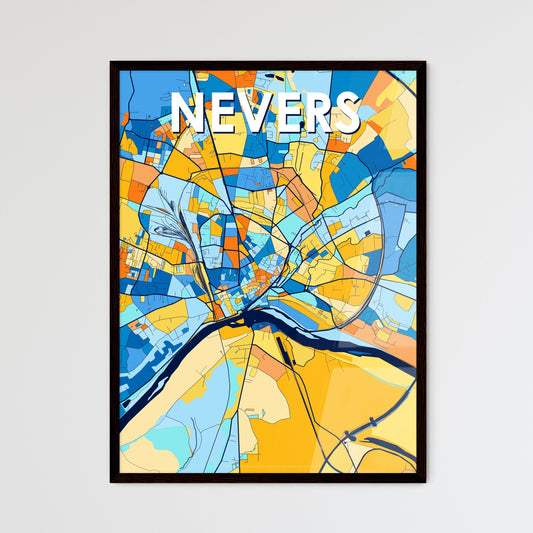 NEVERS FRANCE Vibrant Colorful Art Map Poster Blue Orange