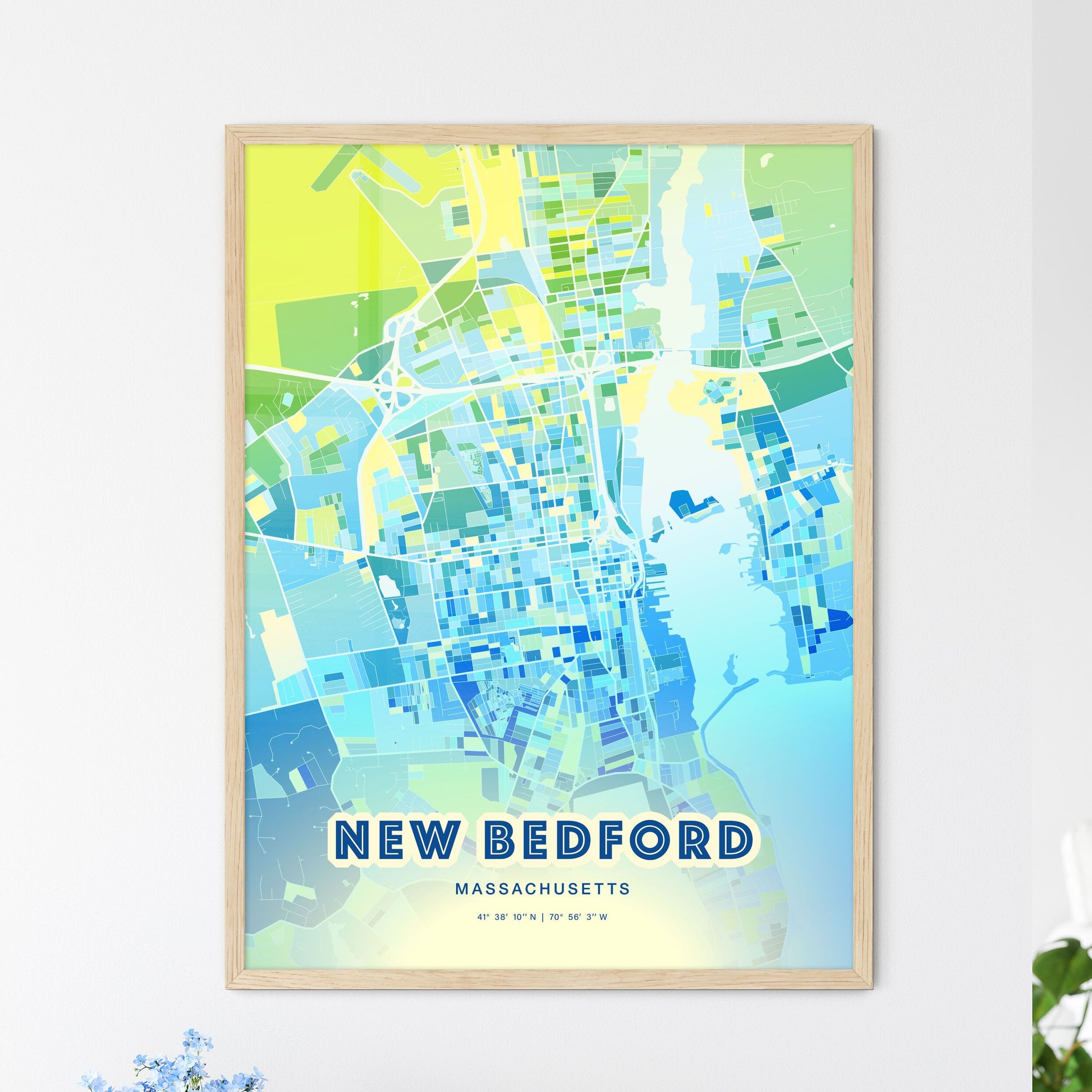 Colorful New Bedford Massachusetts Fine Art Map Cool Blue