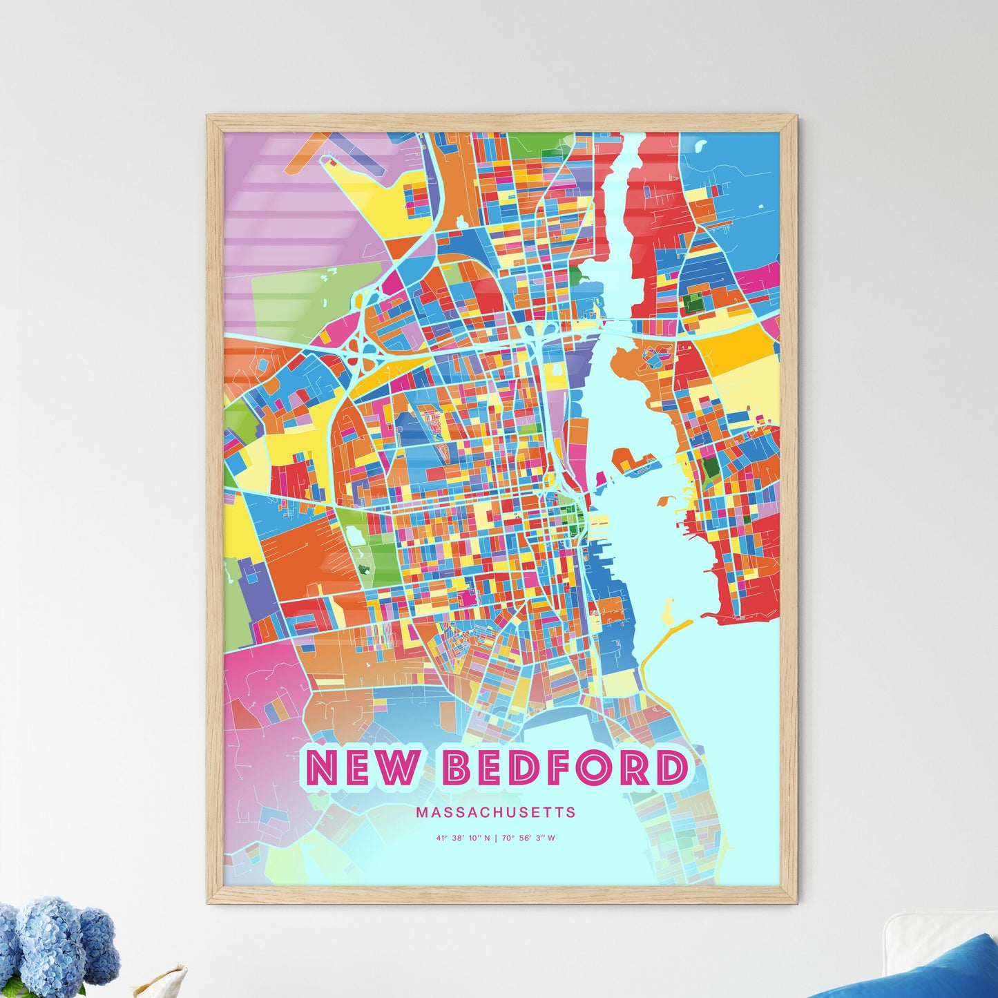 Colorful New Bedford Massachusetts Fine Art Map Crazy Colors