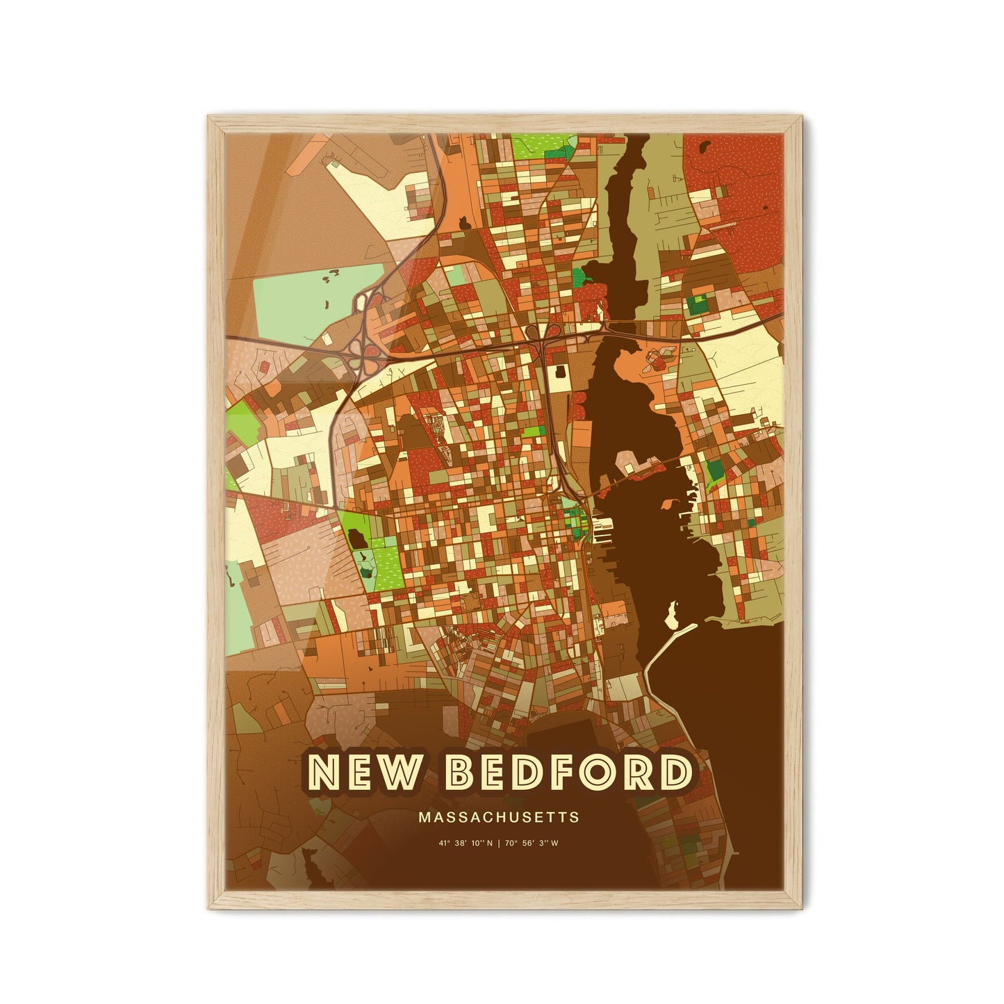 Colorful New Bedford Massachusetts Fine Art Map Farmhouse