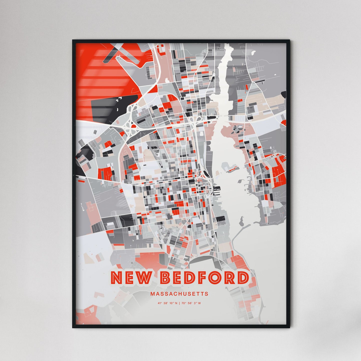 Colorful New Bedford Massachusetts Fine Art Map Modern Expressive