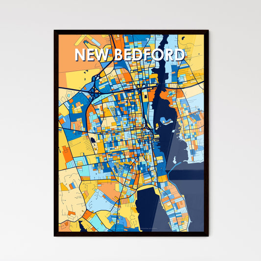 NEW BEDFORD MASSACHUSETTS Vibrant Colorful Art Map Poster Blue Orange