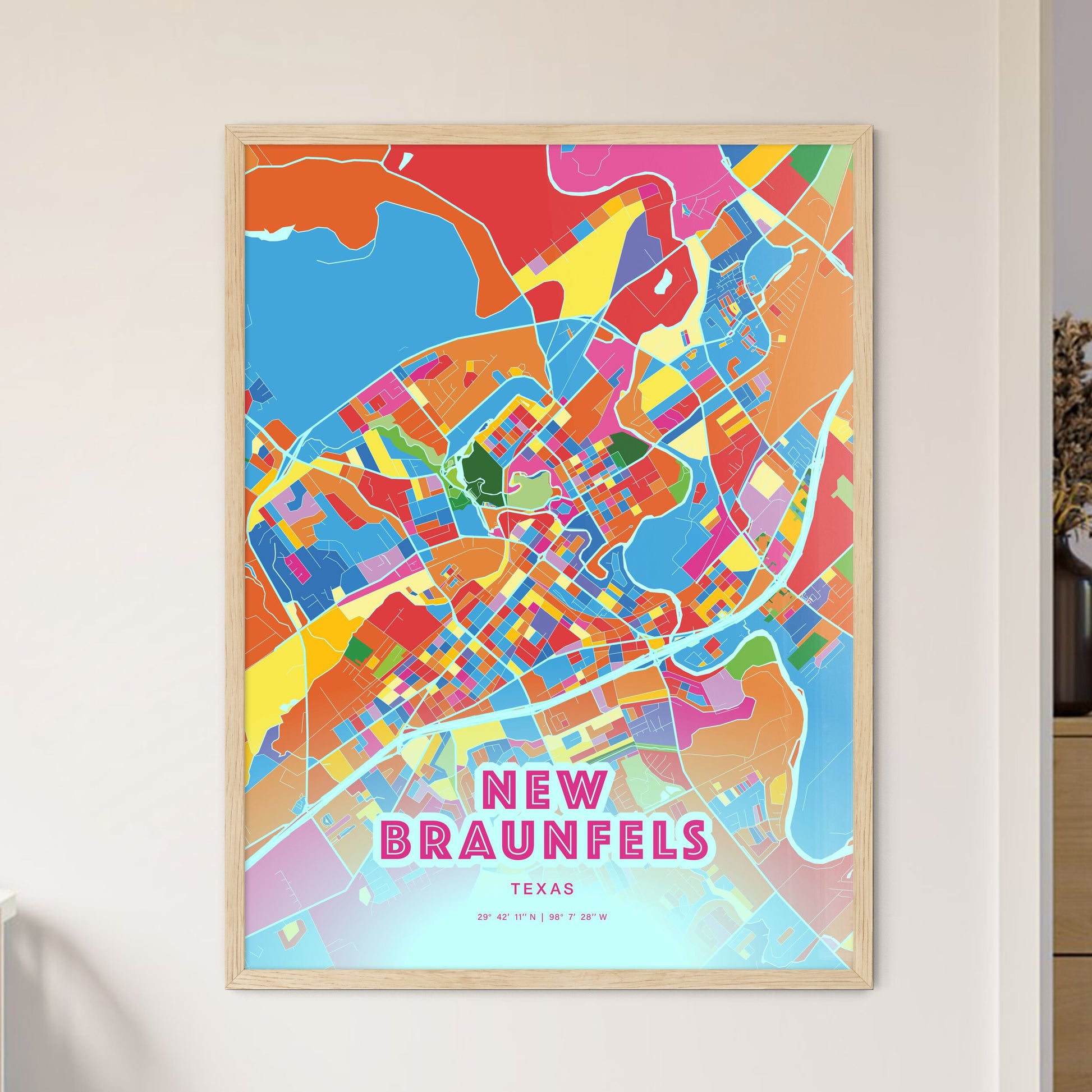 Colorful New Braunfels Texas Fine Art Map Crazy Colors