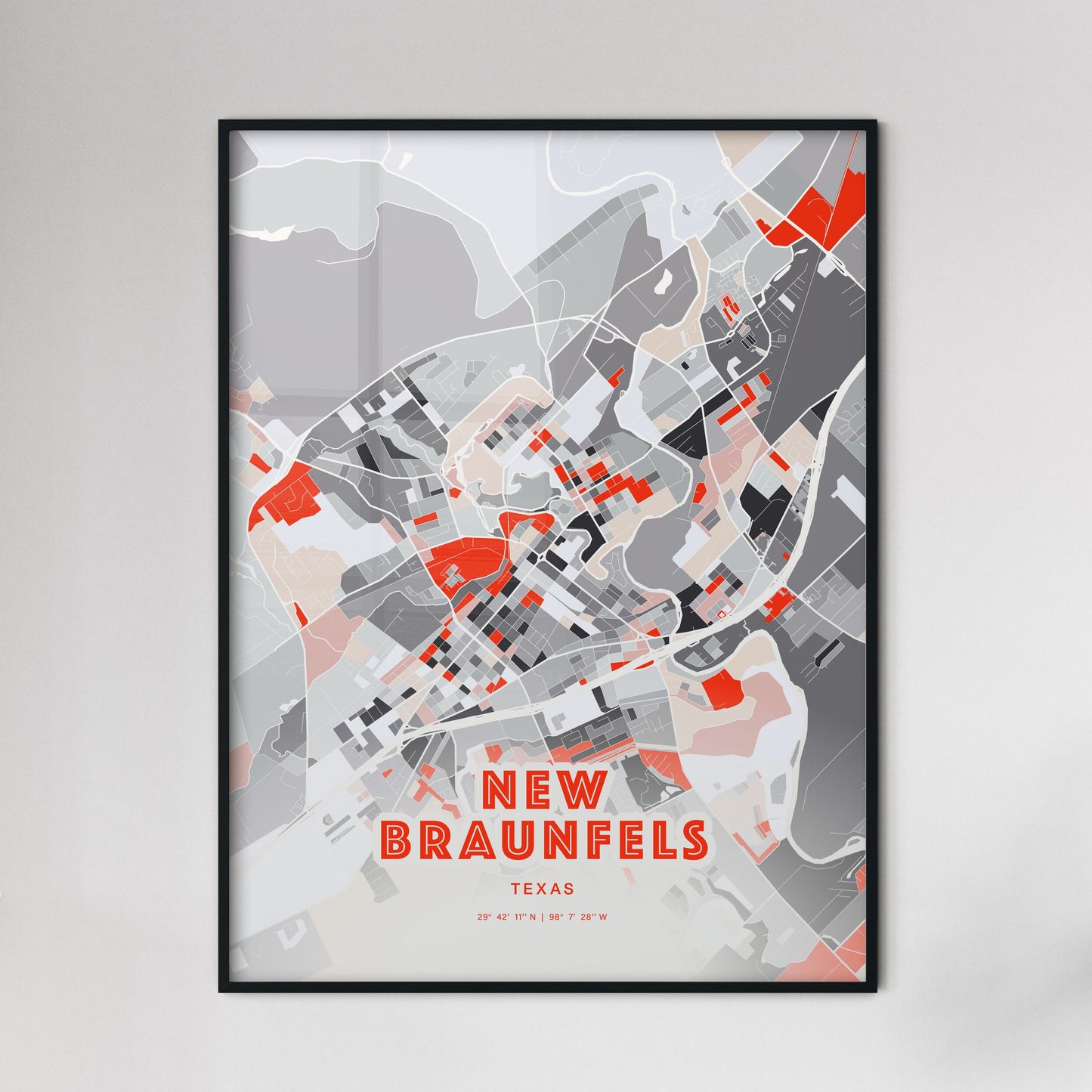 Colorful New Braunfels Texas Fine Art Map Modern Expressive