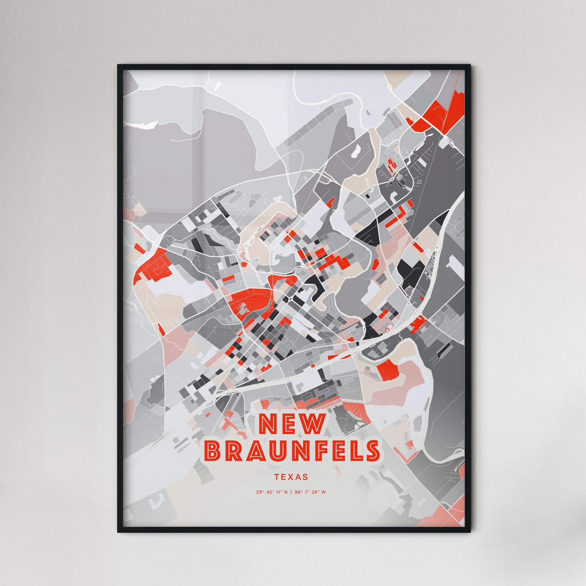 Colorful New Braunfels Texas Fine Art Map Modern Expressive