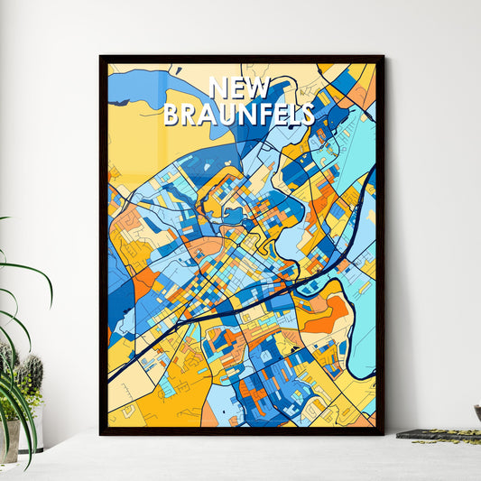 NEW BRAUNFELS TEXAS Vibrant Colorful Art Map Poster Blue Orange