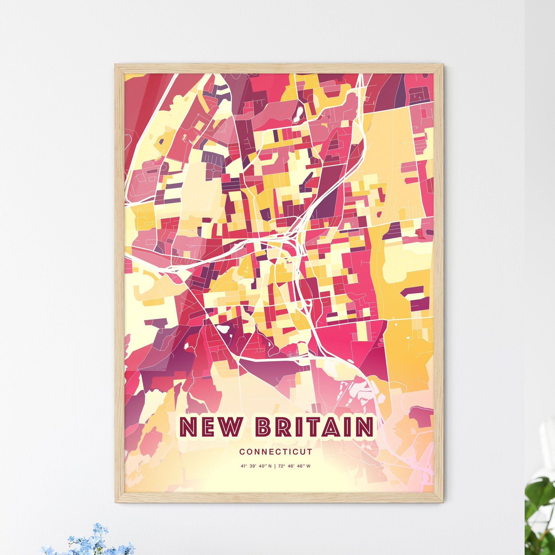 Colorful New Britain Connecticut Fine Art Map Hot Red
