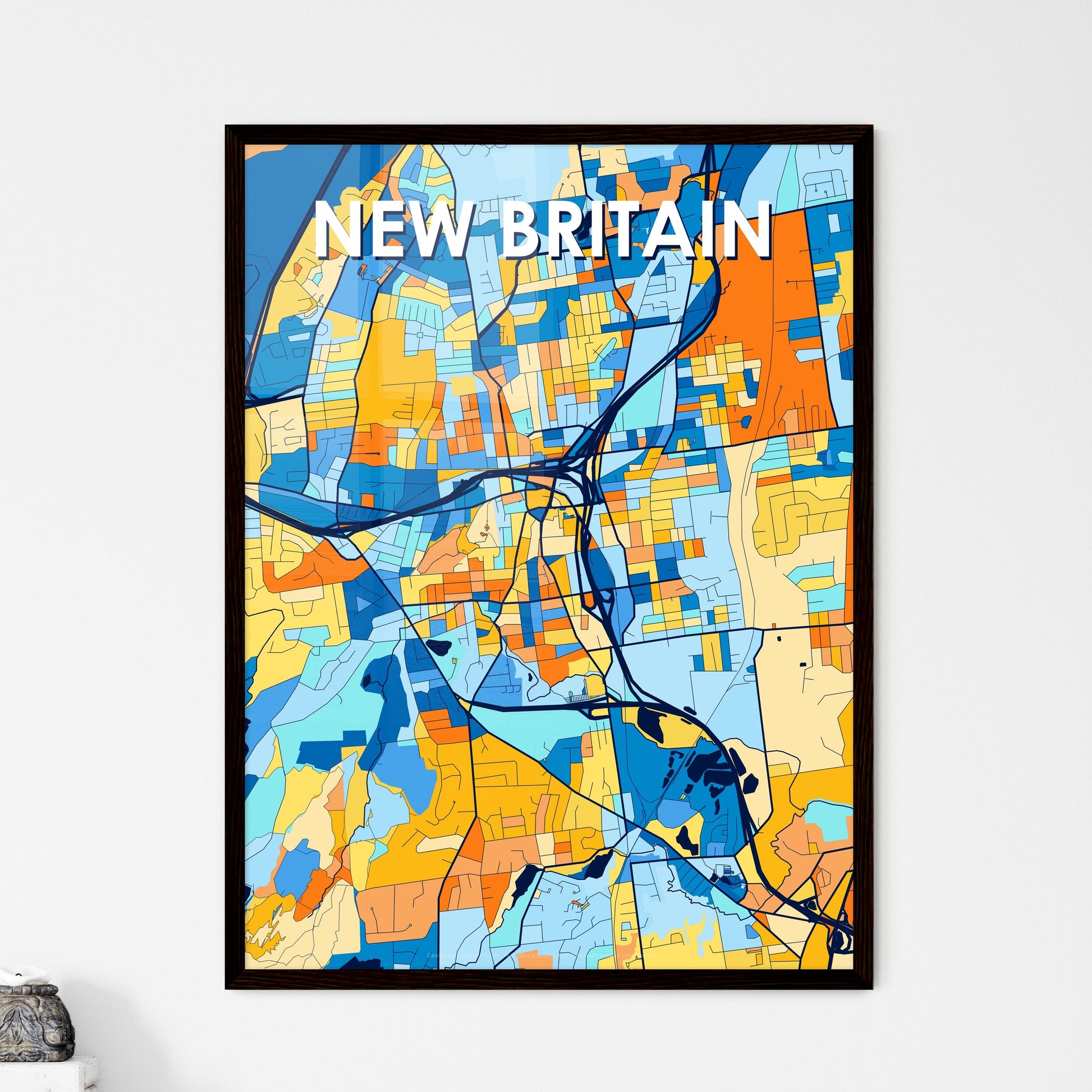 NEW BRITAIN CONNECTICUT Vibrant Colorful Art Map Poster Blue Orange