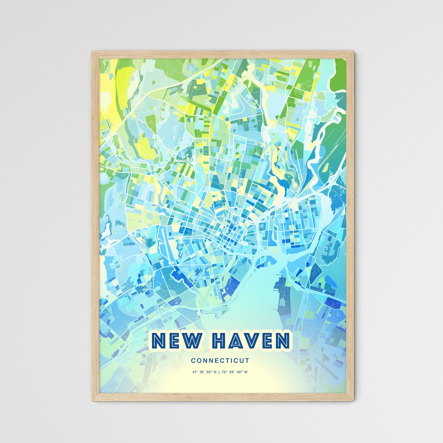 Colorful New Haven Connecticut Fine Art Map Cool Blue