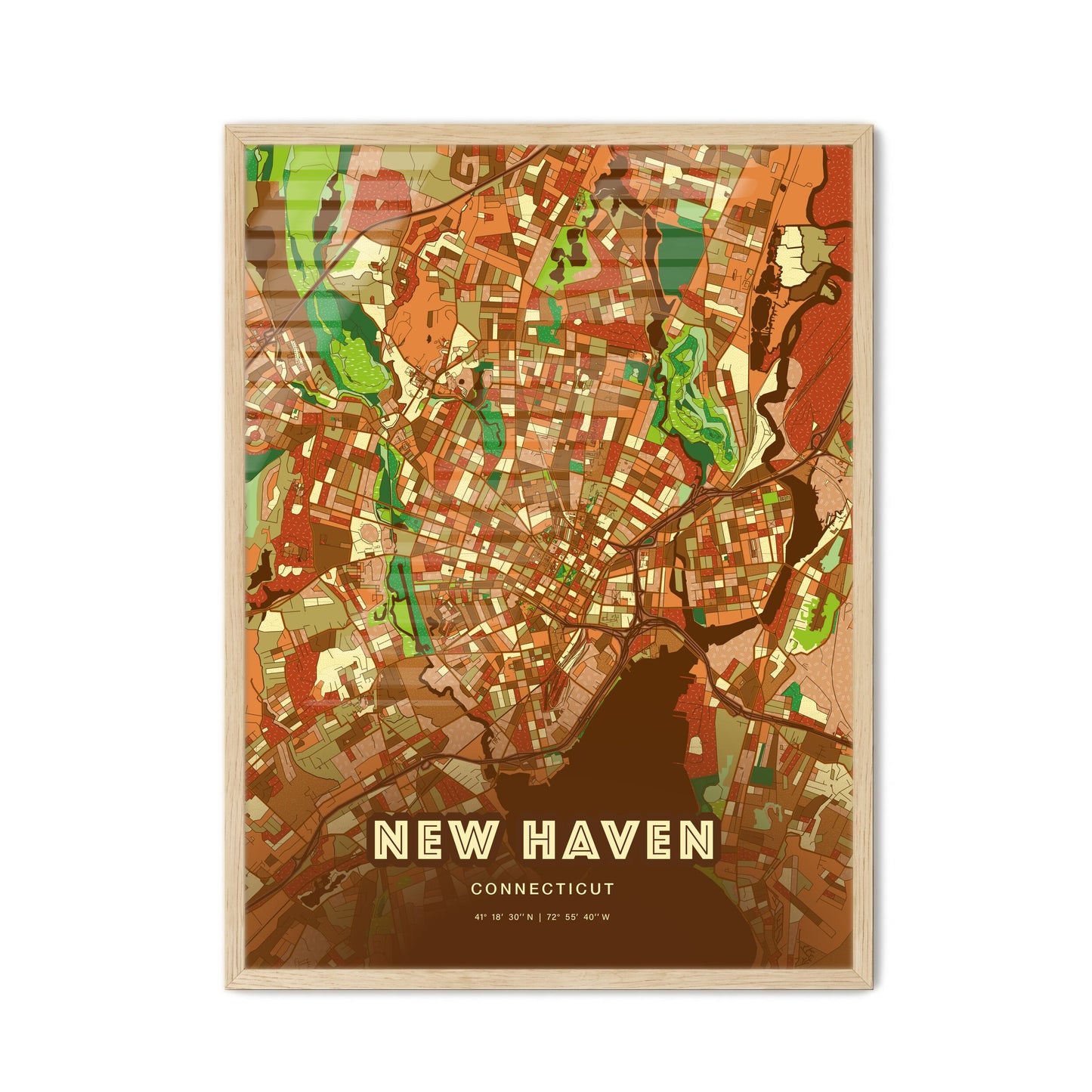 Colorful New Haven Connecticut Fine Art Map Farmhouse