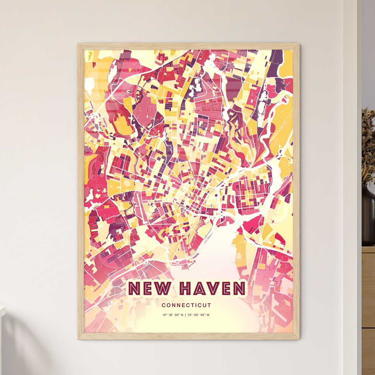 Colorful New Haven Connecticut Fine Art Map Hot Red
