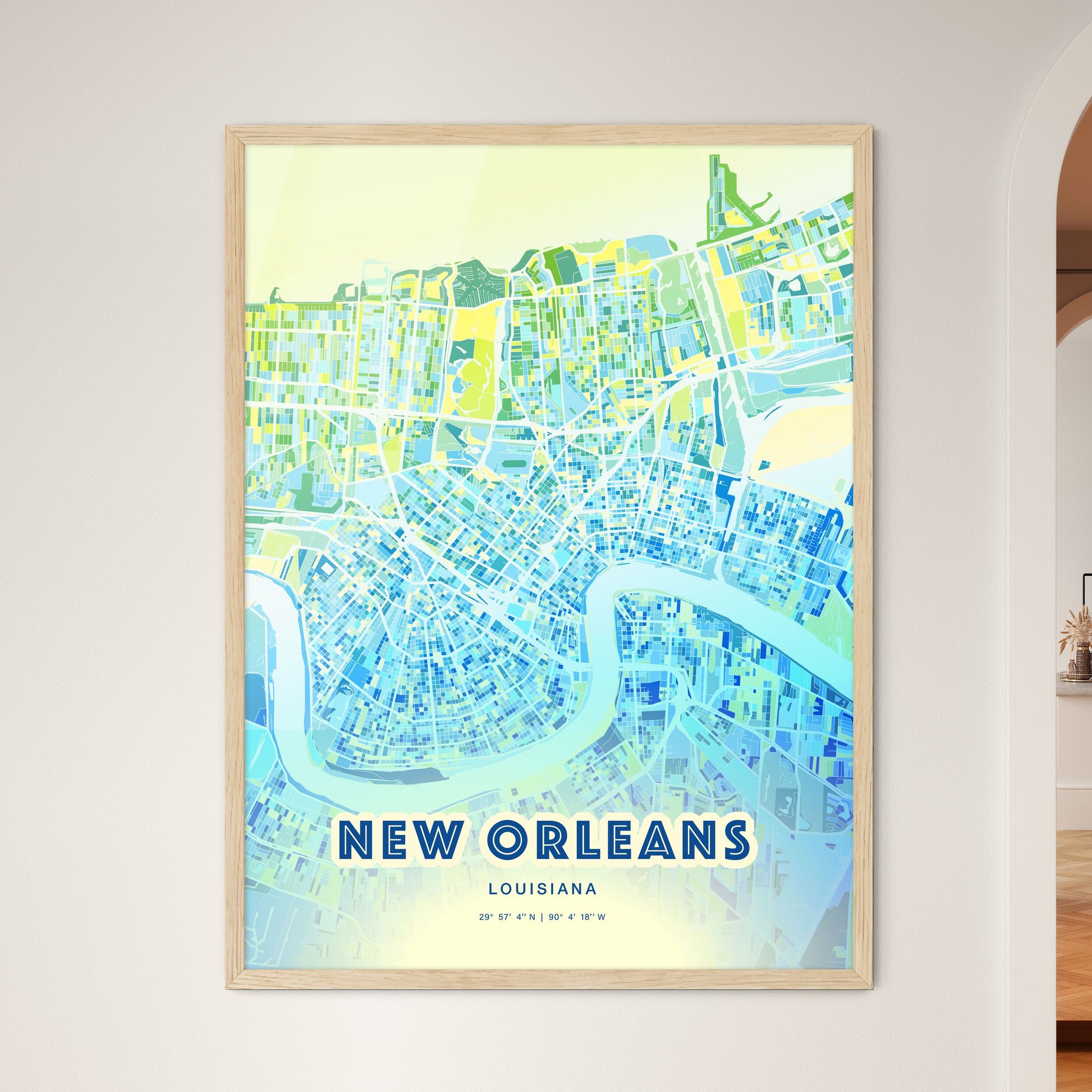 Colorful New Orleans Louisiana Fine Art Map Cool Blue