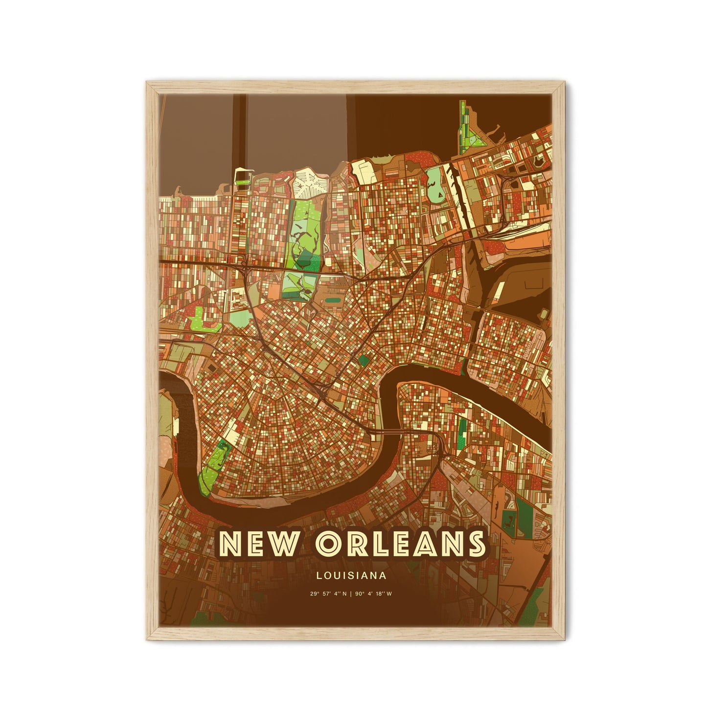 Colorful New Orleans Louisiana Fine Art Map Farmhouse