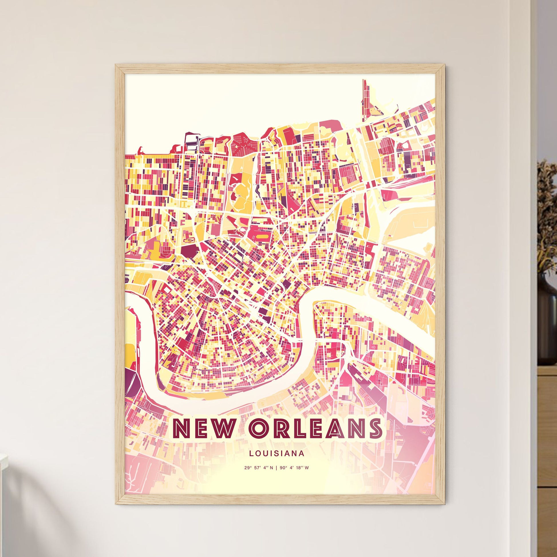 Colorful New Orleans Louisiana Fine Art Map Hot Red