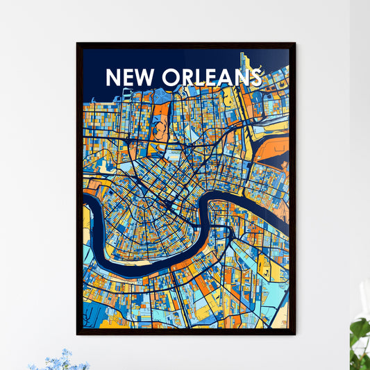 NEW ORLEANS LOUISIANA Vibrant Colorful Art Map Poster Blue Orange