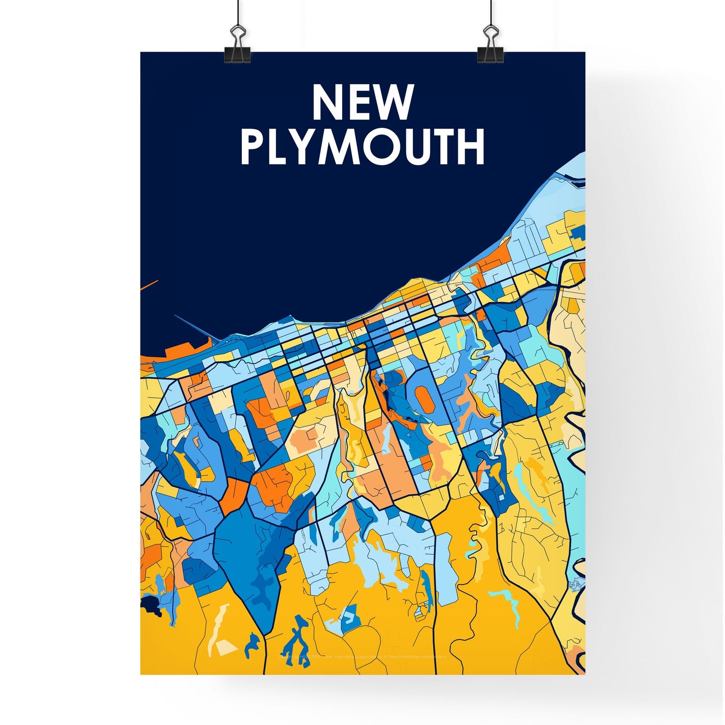 NEW PLYMOUTH NEW ZEALAND Vibrant Colorful Art Map Poster