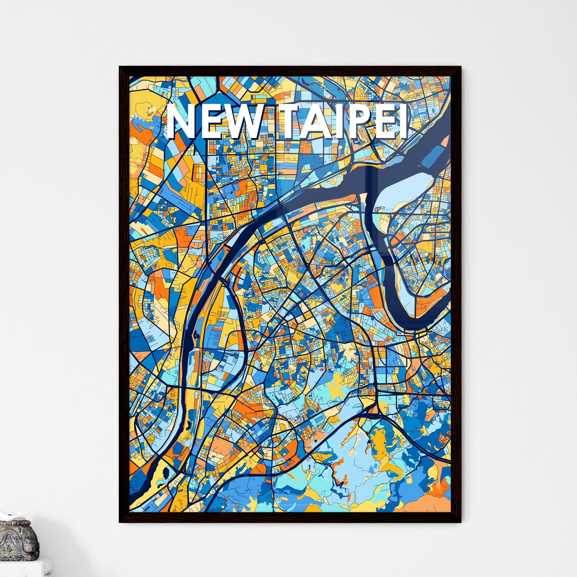 NEW TAIPEI TAIWAN Vibrant Colorful Art Map Poster Blue Orange