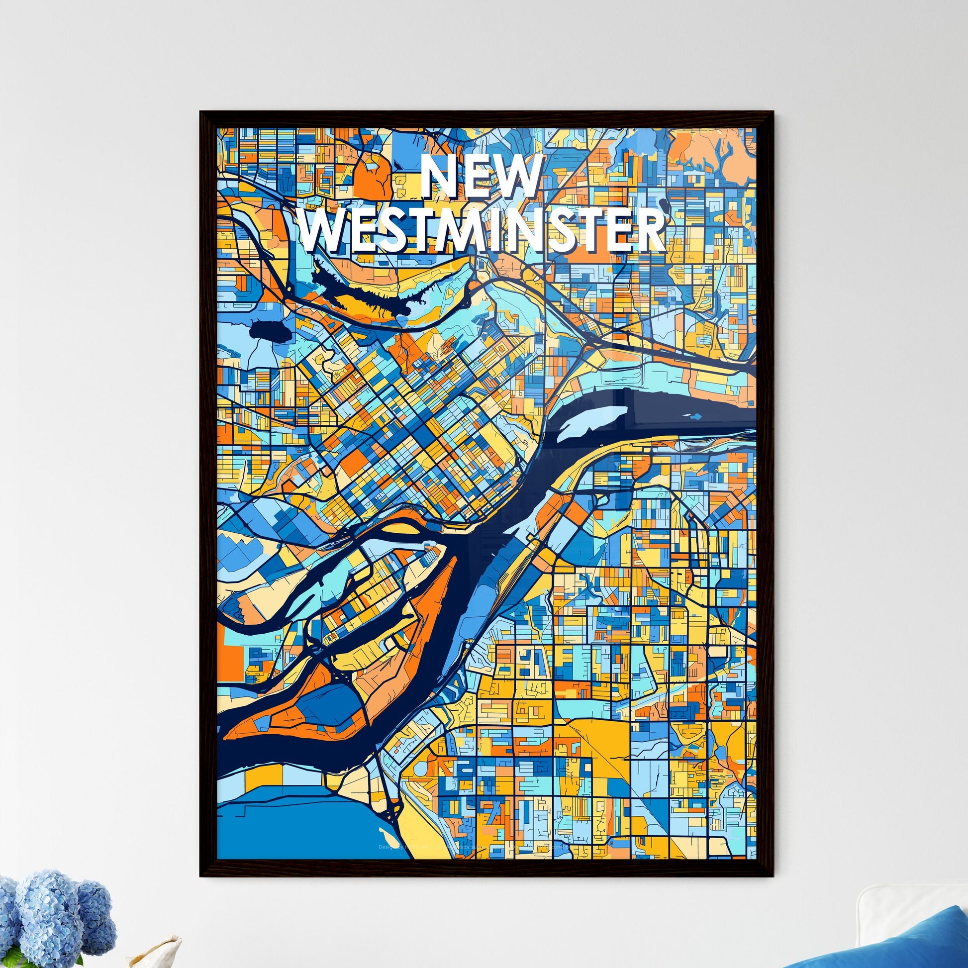 NEW WESTMINSTER CANADA Vibrant Colorful Art Map Poster Blue Orange