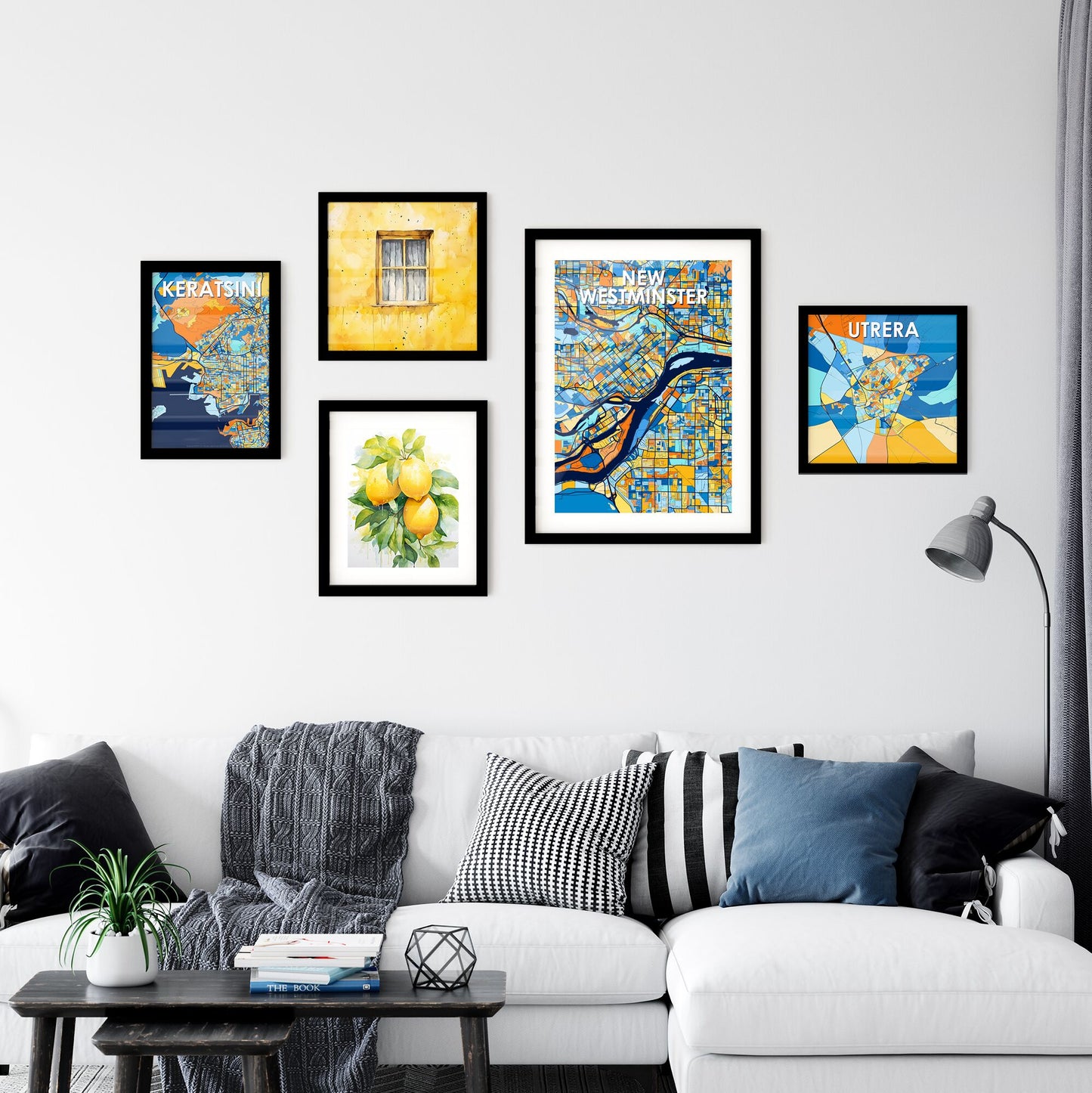 NEW WESTMINSTER CANADA Vibrant Colorful Art Map Poster Blue Orange