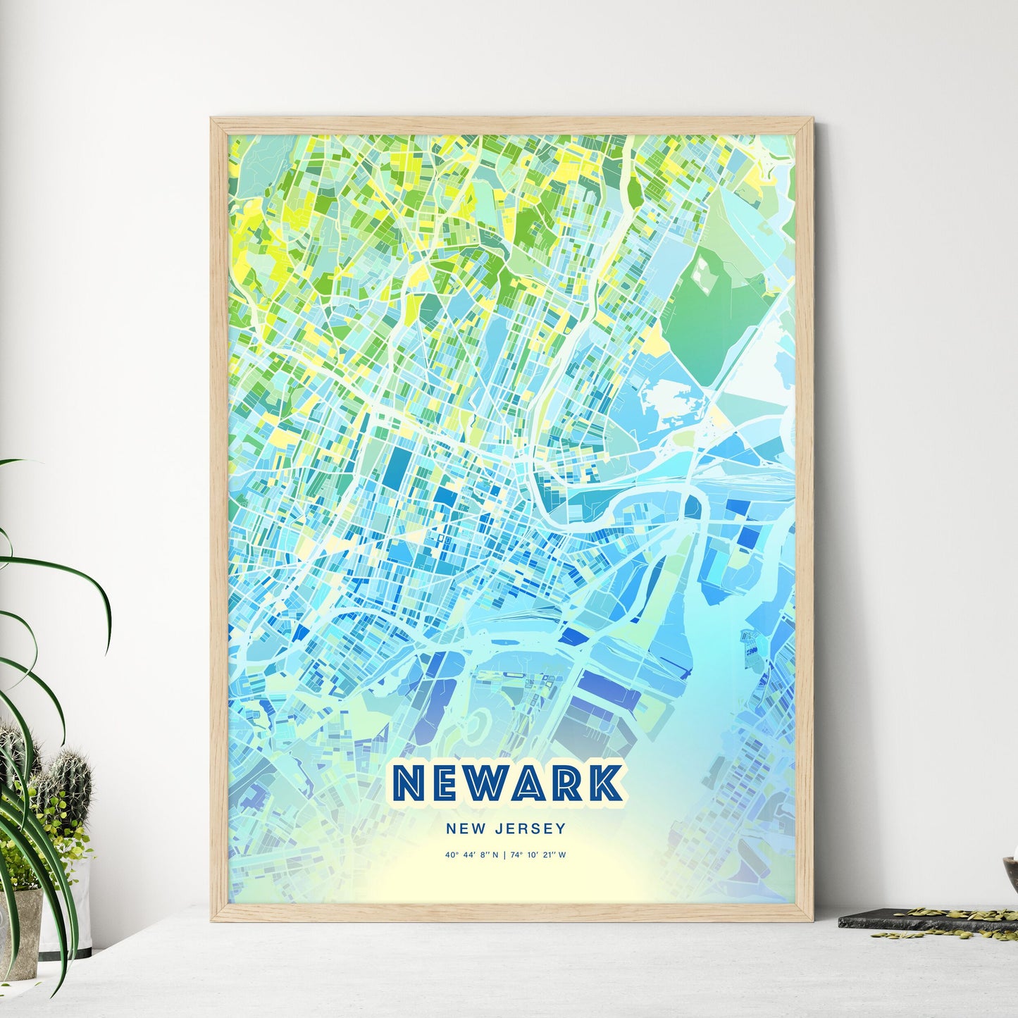 Colorful Newark New Jersey Fine Art Map Cool Blue