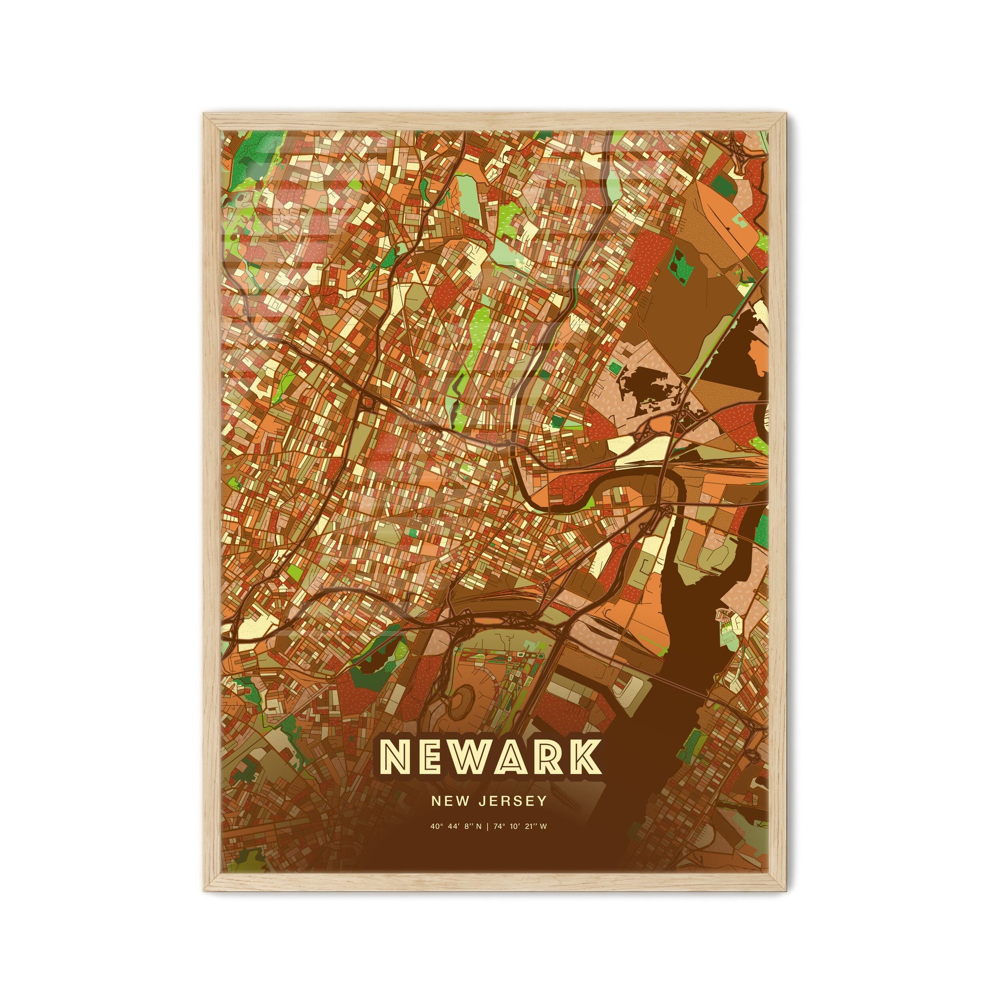 Colorful Newark New Jersey Fine Art Map Farmhouse