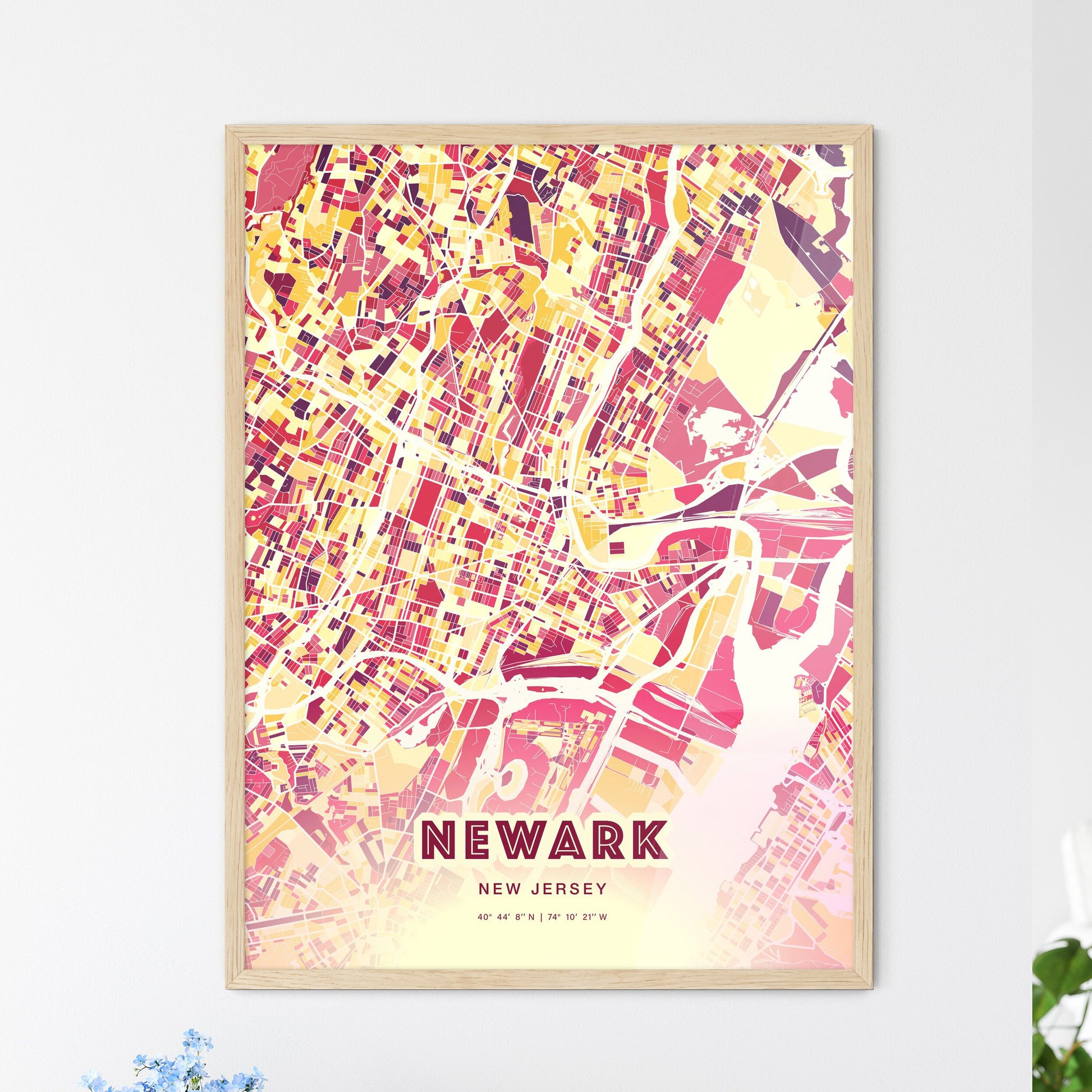 Colorful Newark New Jersey Fine Art Map Hot Red