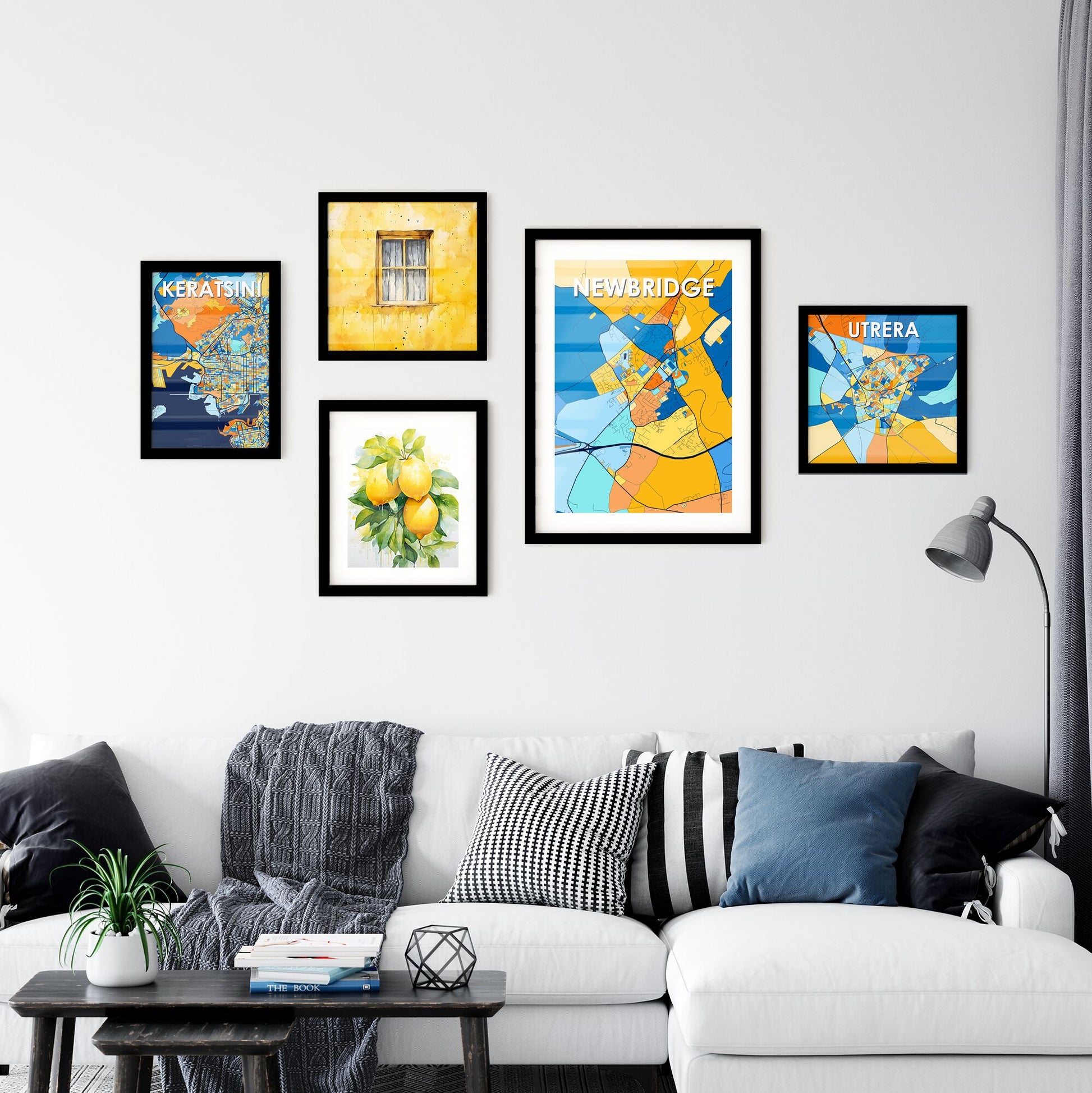 NEWBRIDGE IRELAND Vibrant Colorful Art Map Poster Blue Orange