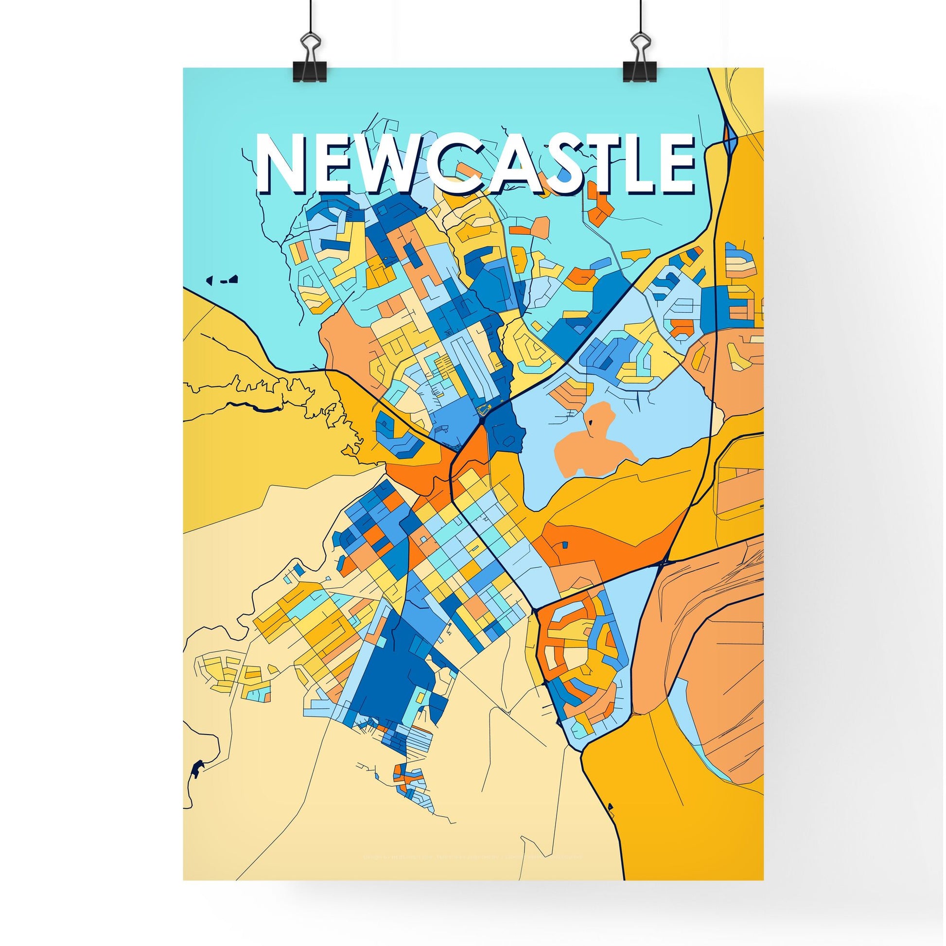 NEWCASTLE SOUTH AFRICA Vibrant Colorful Art Map Poster Blue Orange