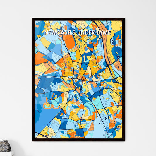 NEWCASTLE-UNDER-LYME ENGLAND Vibrant Colorful Art Map Poster Blue Orange