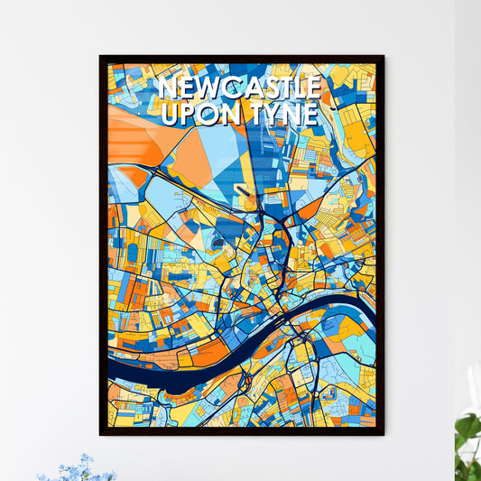 NEWCASTLE UPON TYNE ENGLAND Vibrant Colorful Art Map Poster Blue Orange