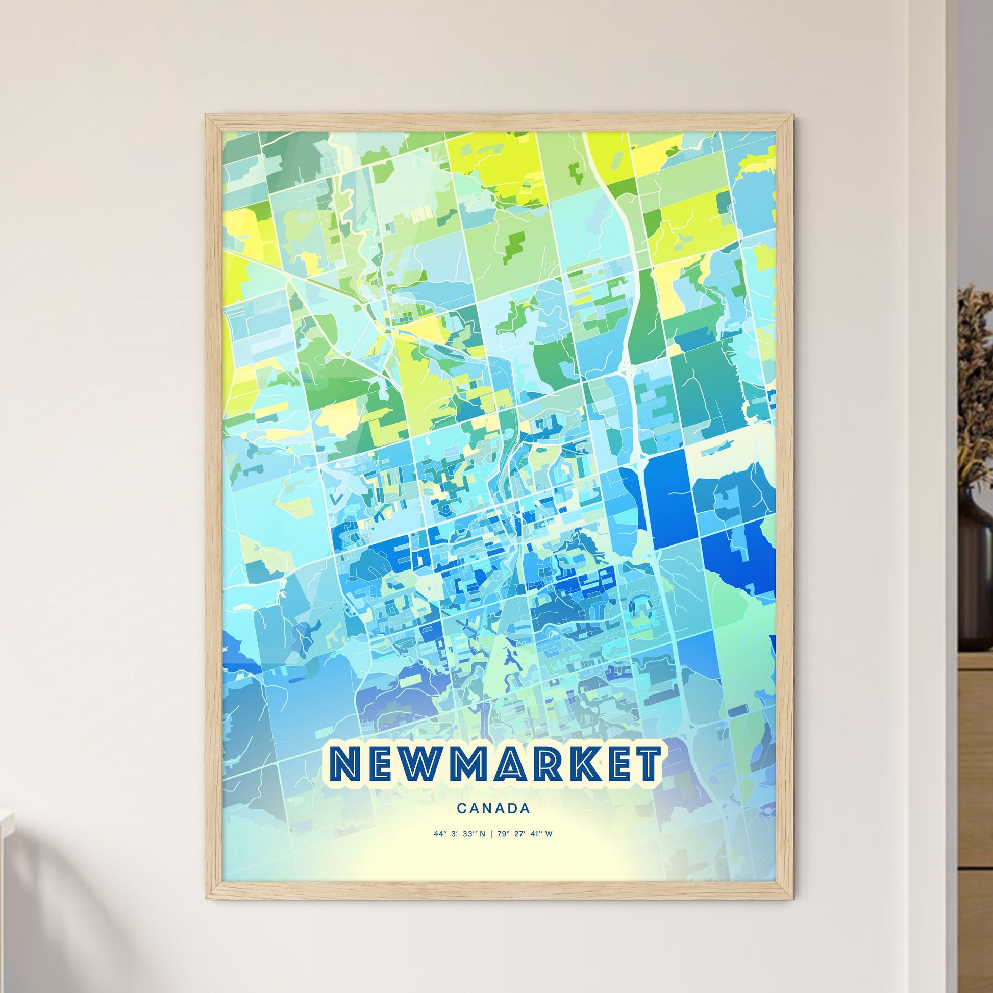 Colorful Newmarket Canada Fine Art Map Cool Blue