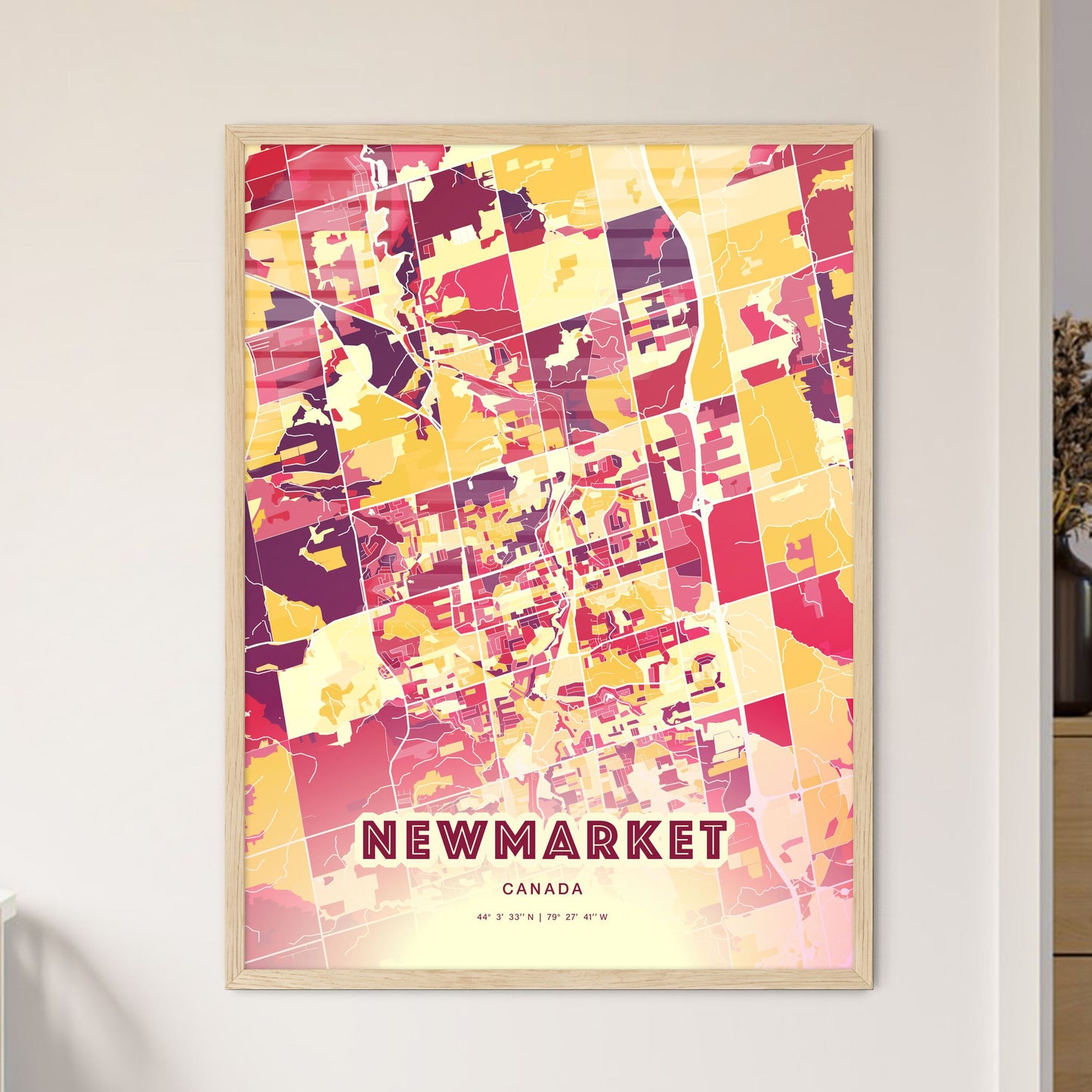 Colorful Newmarket Canada Fine Art Map Hot Red