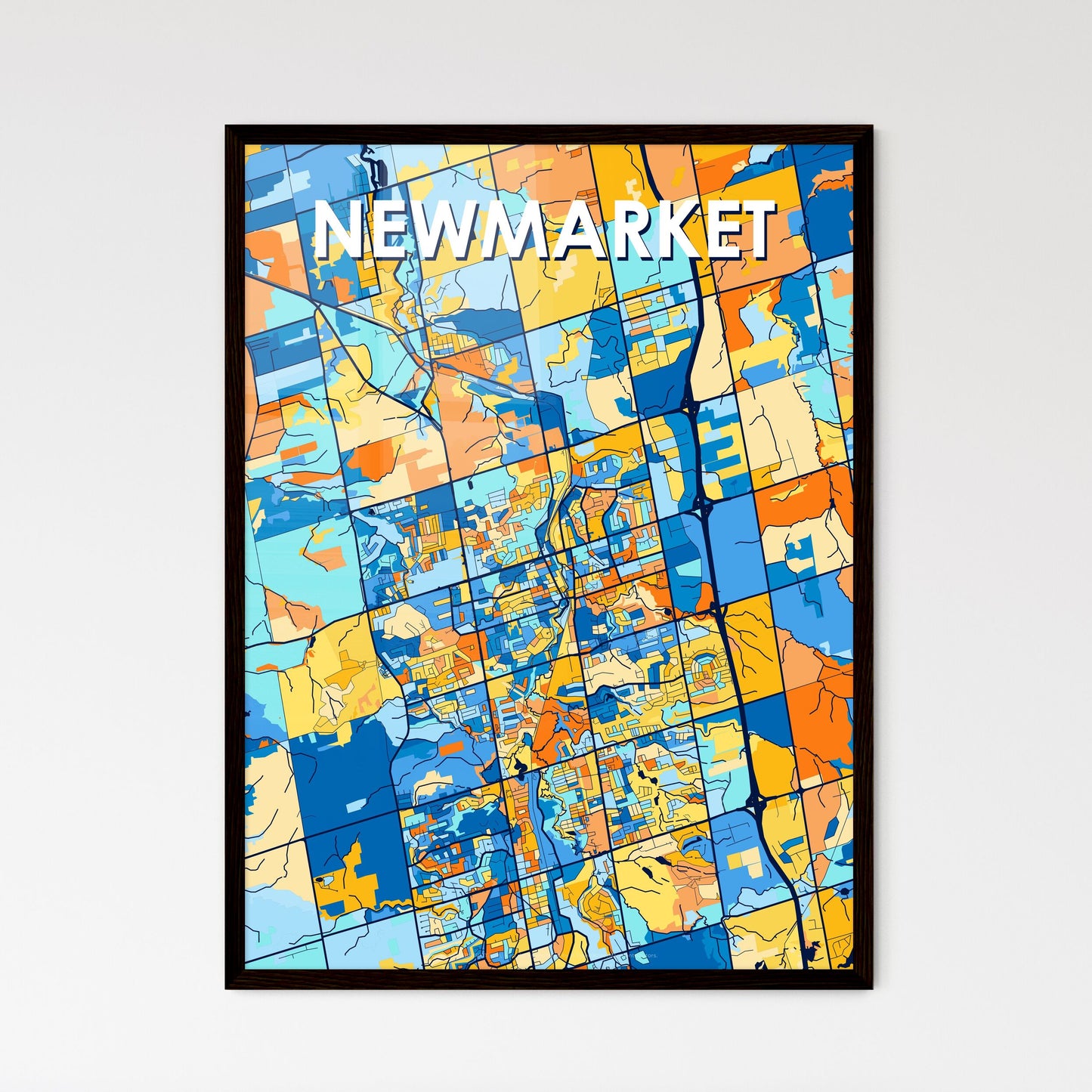 NEWMARKET CANADA Vibrant Colorful Art Map Poster Blue Orange