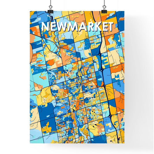 NEWMARKET CANADA Vibrant Colorful Art Map Poster Blue Orange