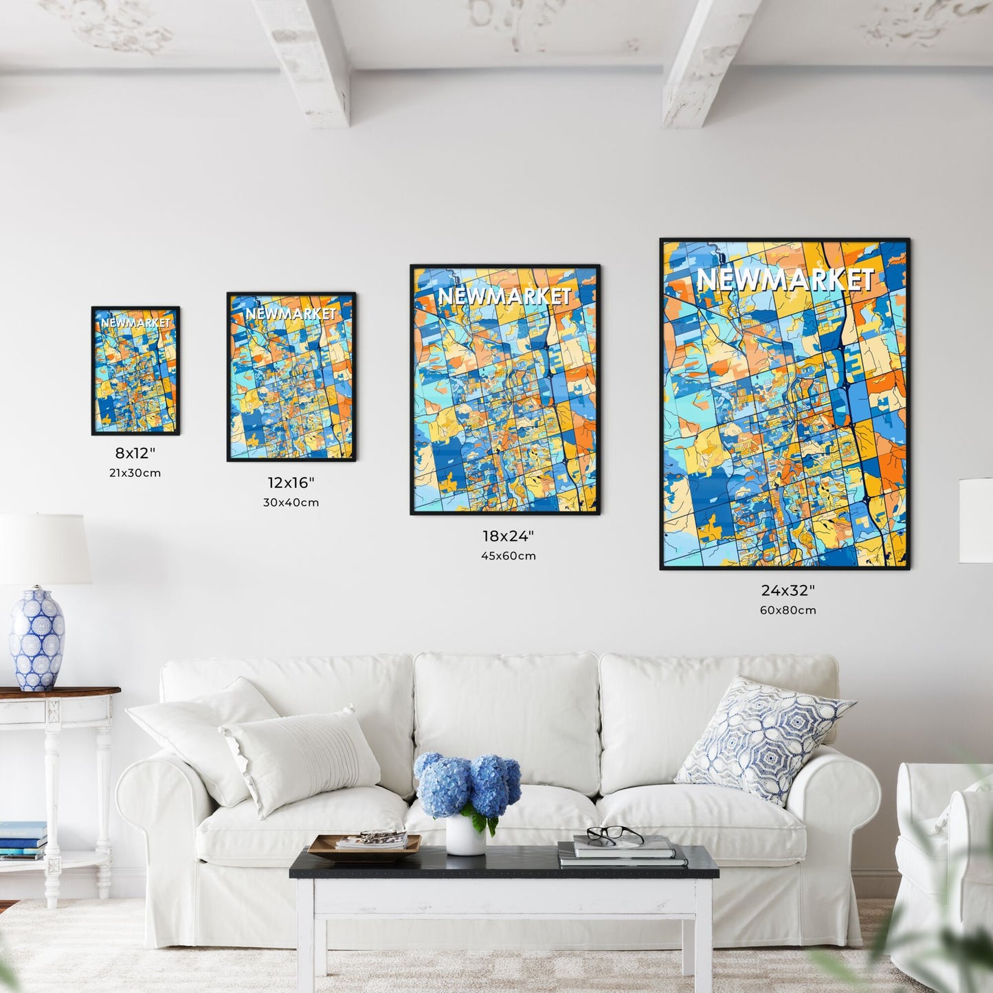 NEWMARKET CANADA Vibrant Colorful Art Map Poster Blue Orange