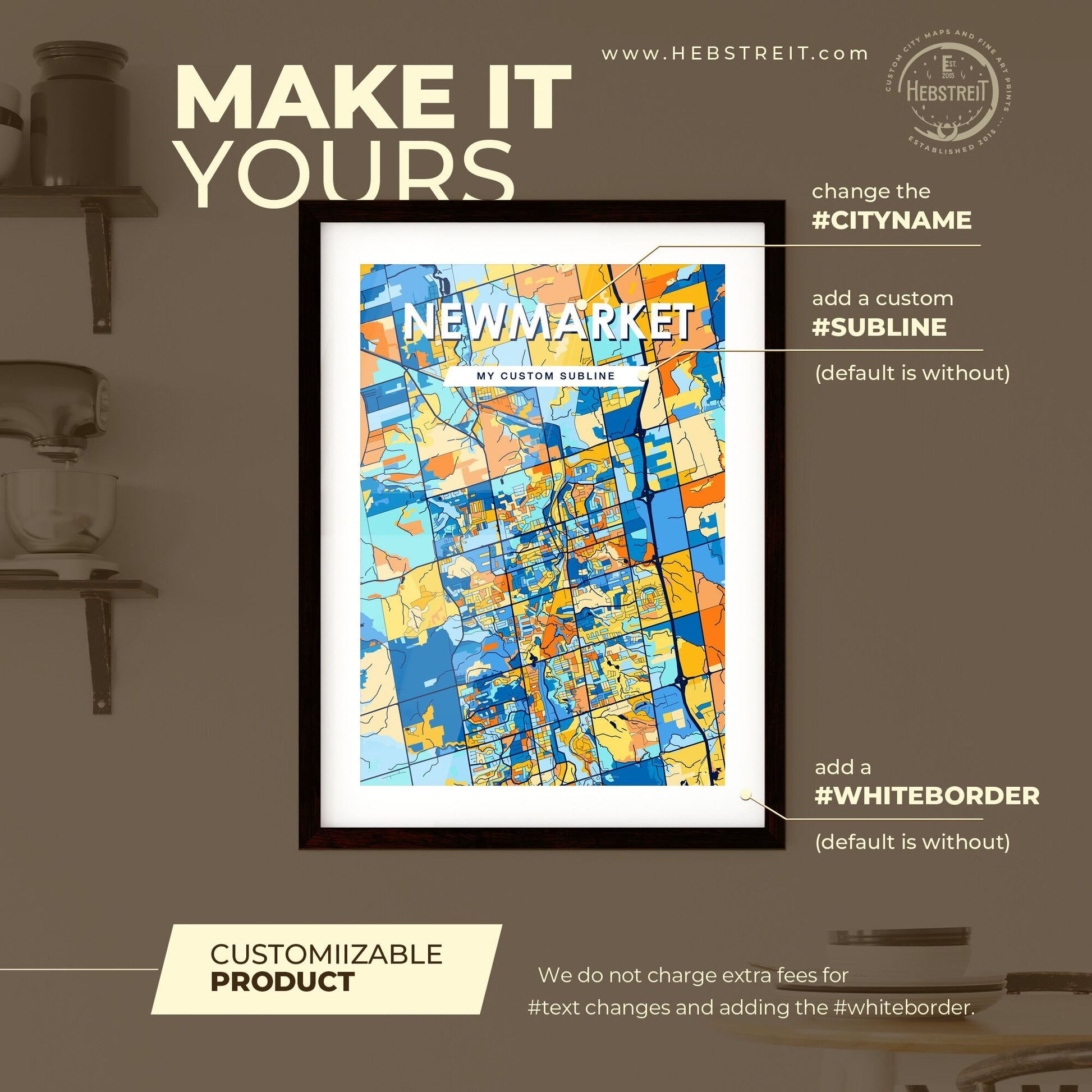 NEWMARKET CANADA Vibrant Colorful Art Map Poster Blue Orange