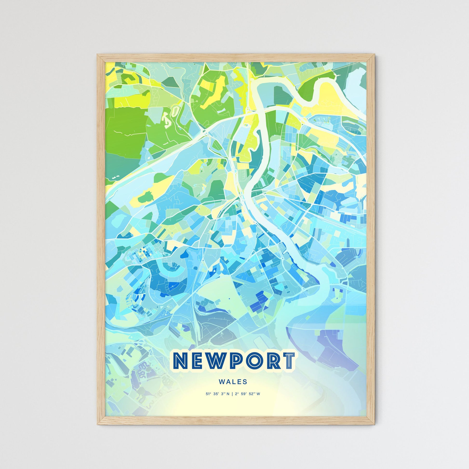 Colorful Newport Wales Fine Art Map Cool Blue