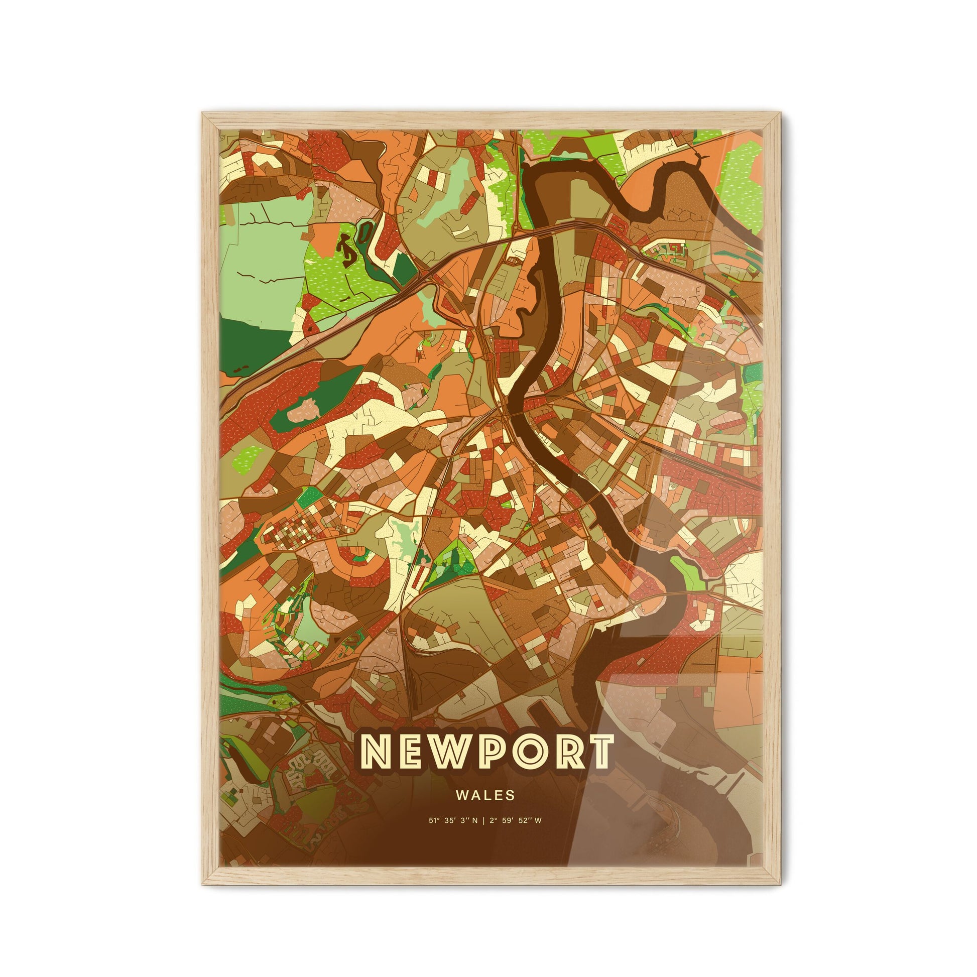 Colorful Newport Wales Fine Art Map Farmhouse