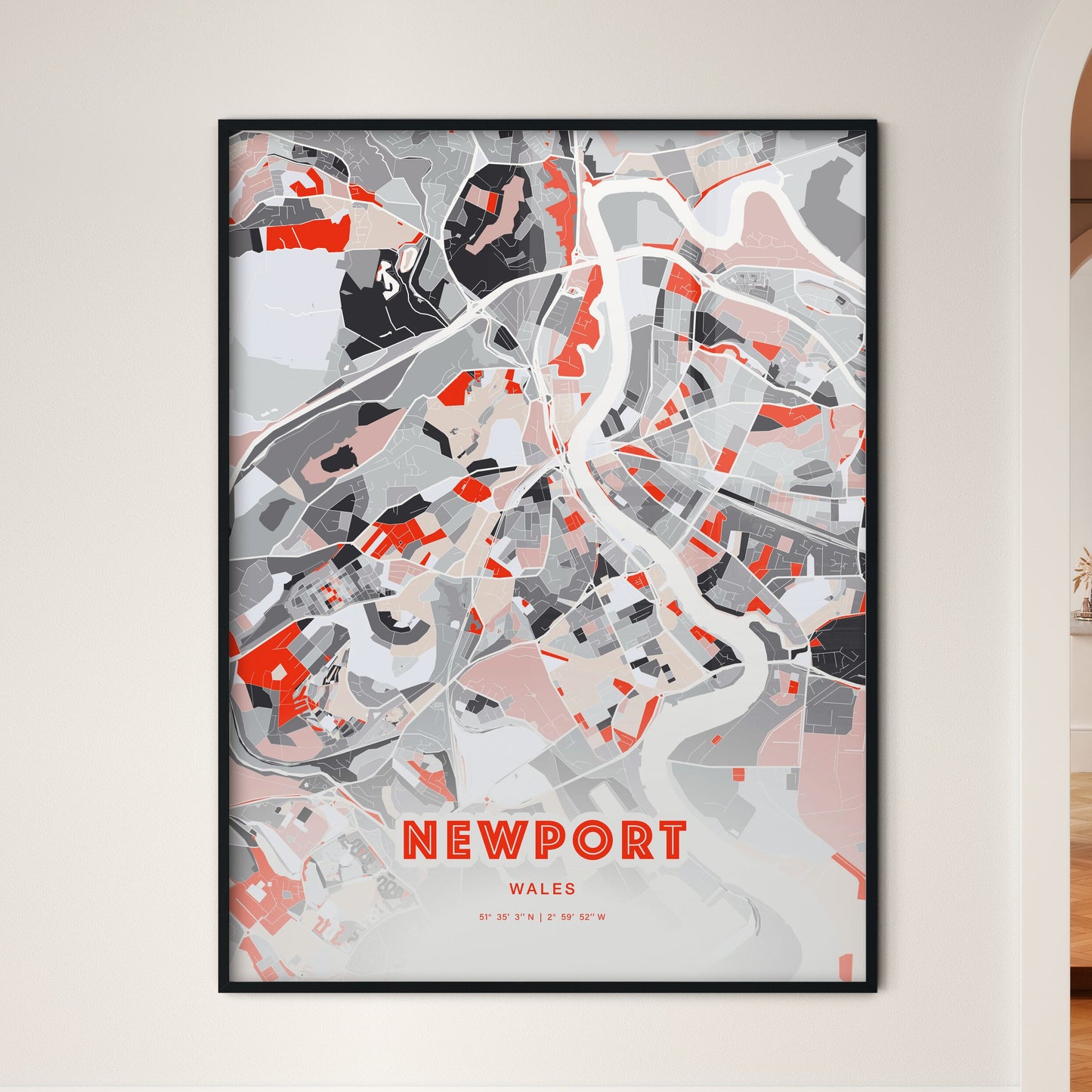 Colorful Newport Wales Fine Art Map Modern Expressive