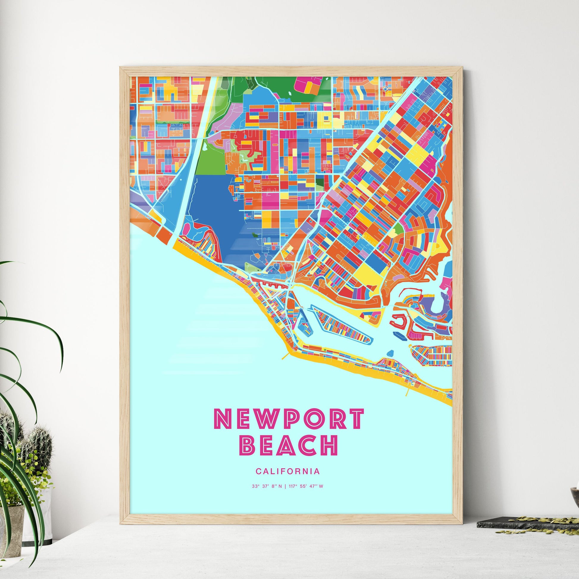 Colorful Newport Beach California Fine Art Map Crazy Colors