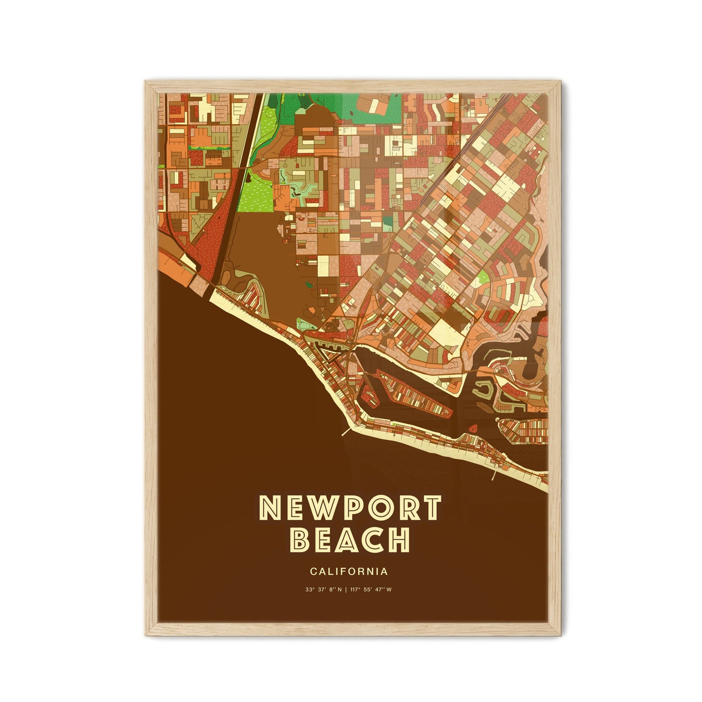 Colorful Newport Beach California Fine Art Map Farmhouse