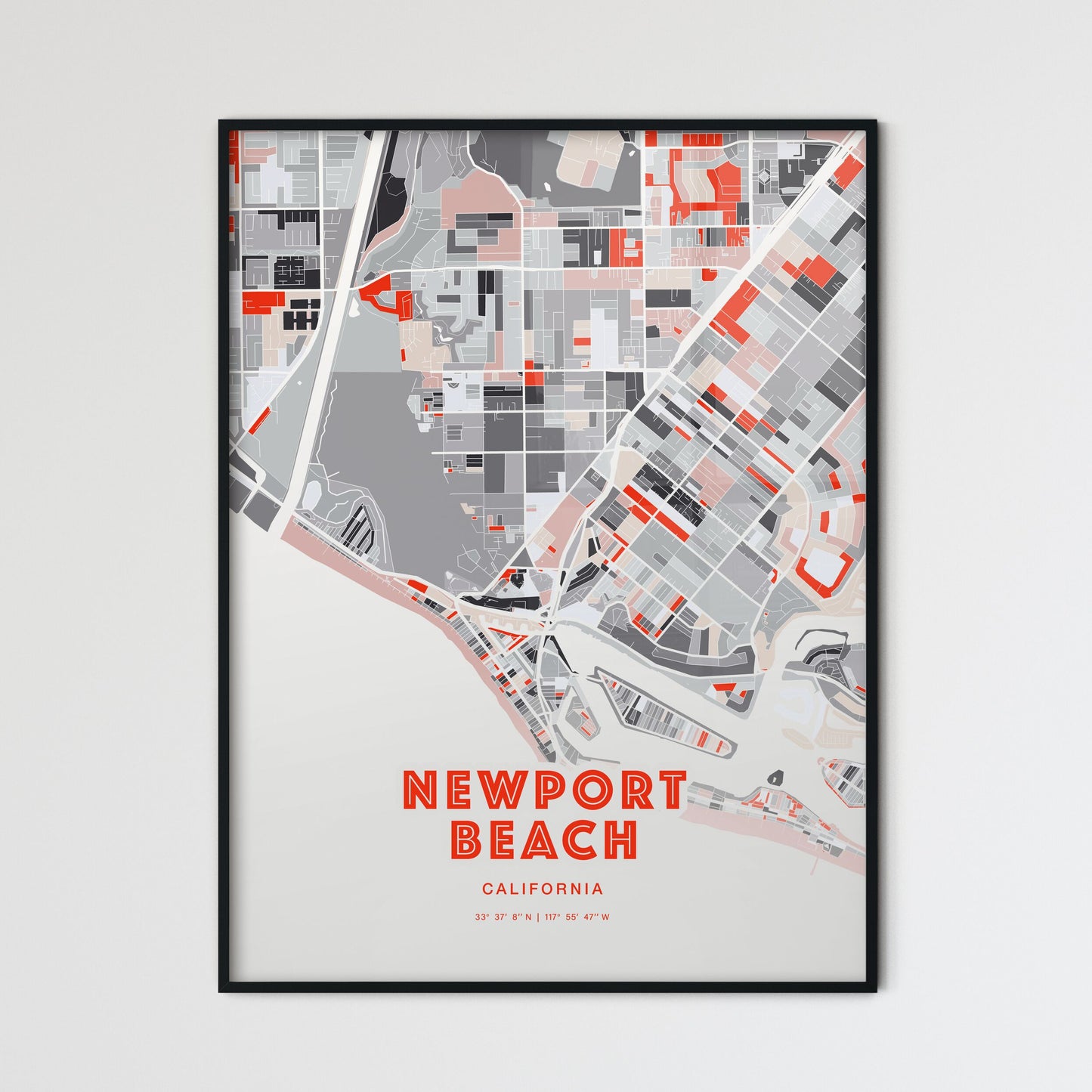 Colorful Newport Beach California Fine Art Map Modern Expressive