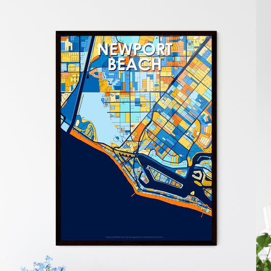 NEWPORT BEACH CALIFORNIA Vibrant Colorful Art Map Poster Blue Orange