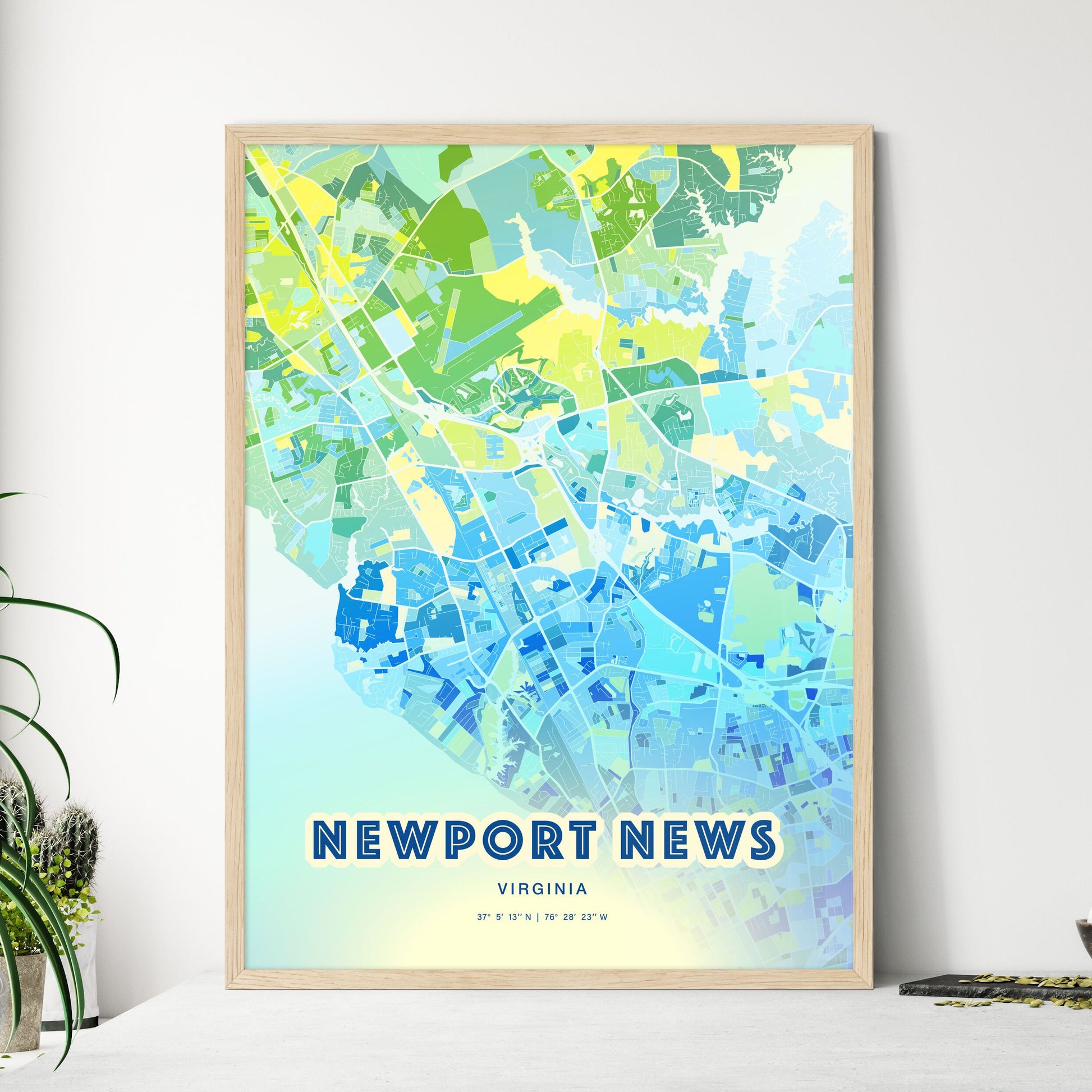 Colorful Newport News Virginia Fine Art Map Cool Blue