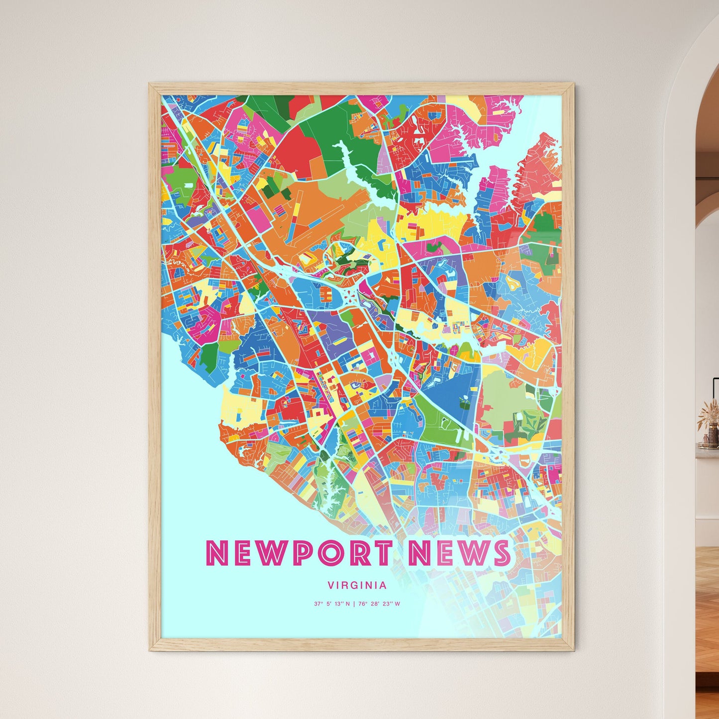 Colorful Newport News Virginia Fine Art Map Crazy Colors