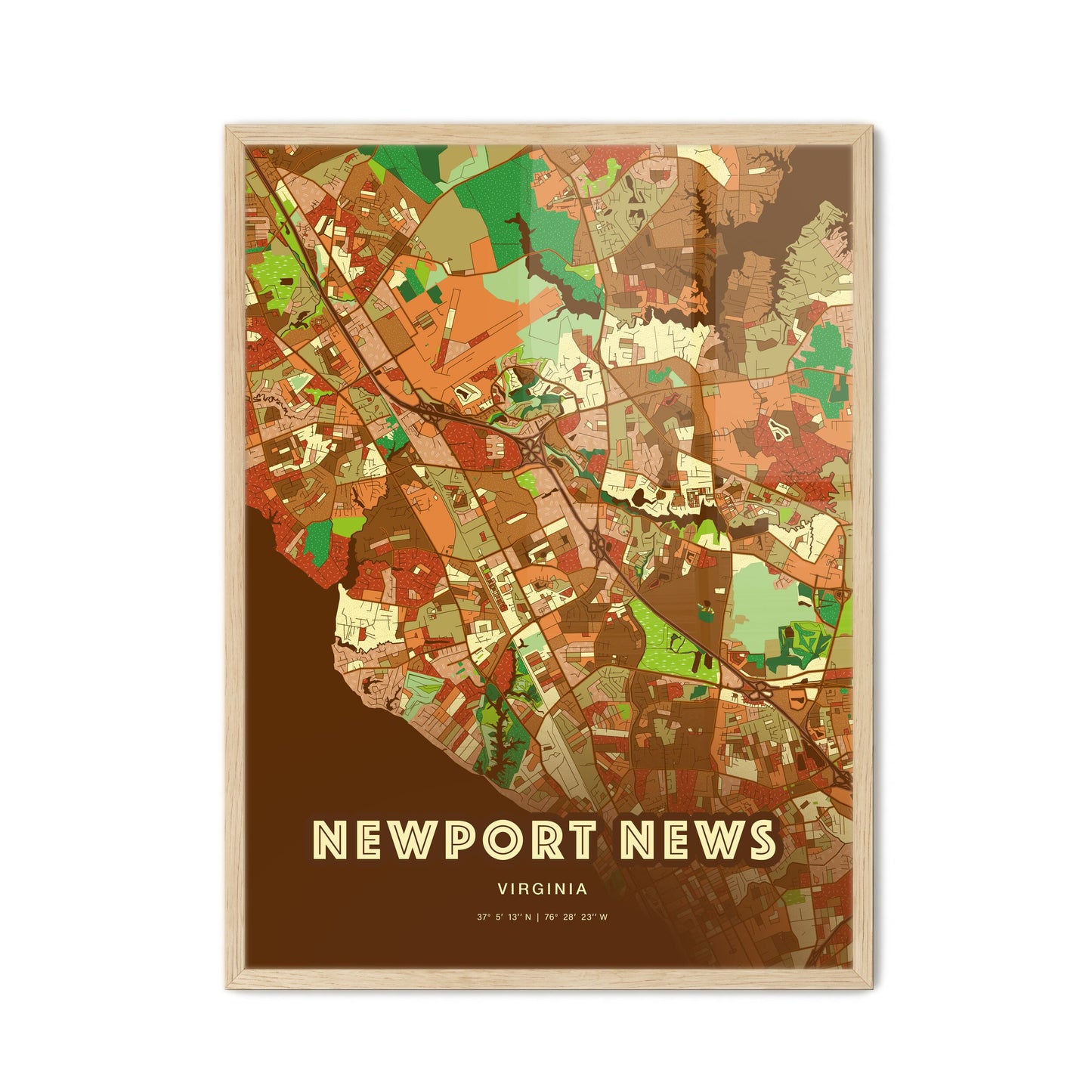 Colorful Newport News Virginia Fine Art Map Farmhouse