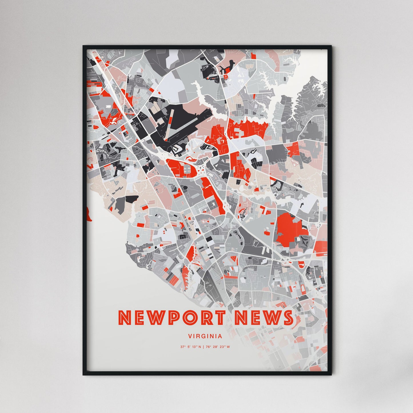 Colorful Newport News Virginia Fine Art Map Modern Expressive