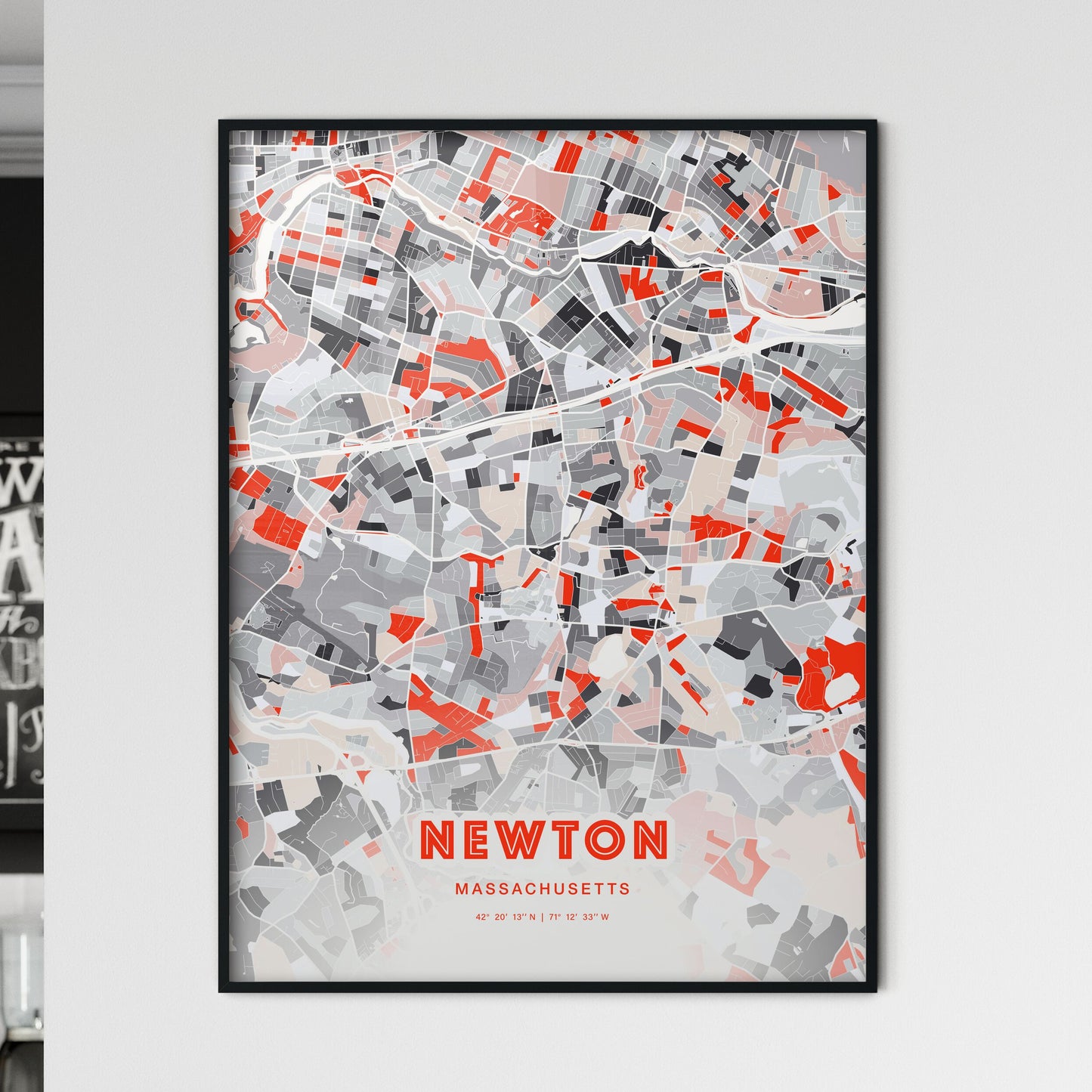 Colorful Newton Massachusetts Fine Art Map Modern Expressive