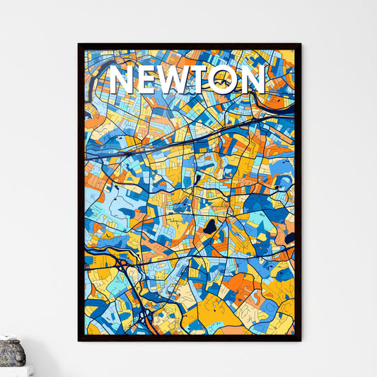 NEWTON MASSACHUSETTS Vibrant Colorful Art Map Poster Blue Orange